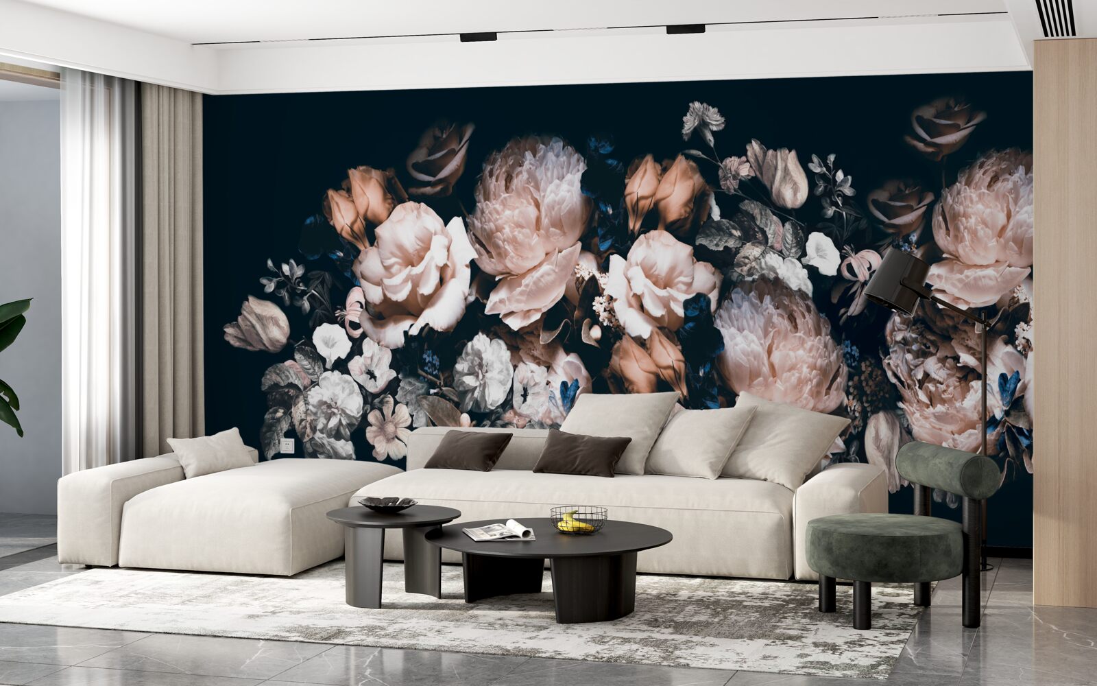 Fotobehang Bloemen in witte en roze tinten in het arrangement