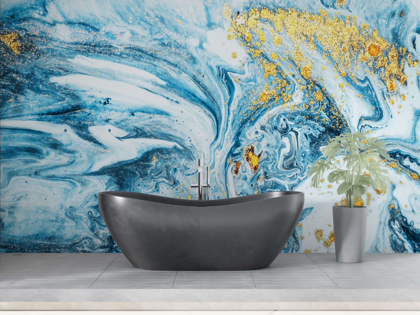 Fotobehang koud, modderig water met sneeuw