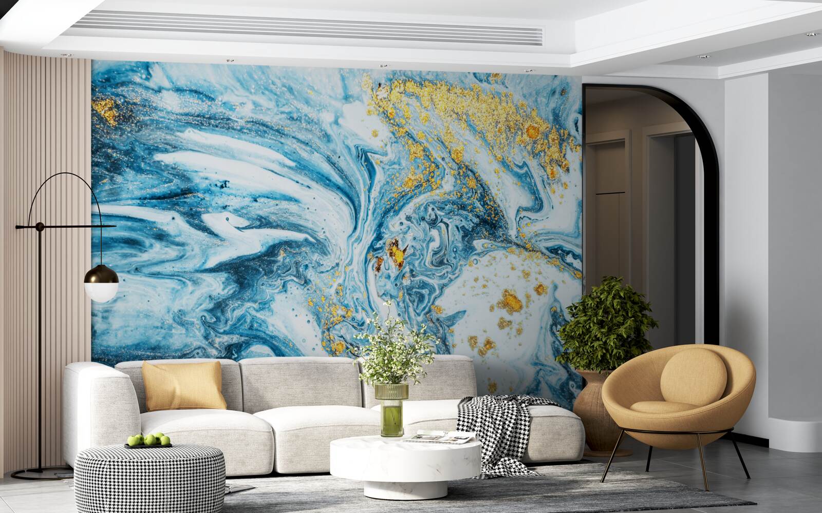 Fotobehang koud, modderig water met sneeuw