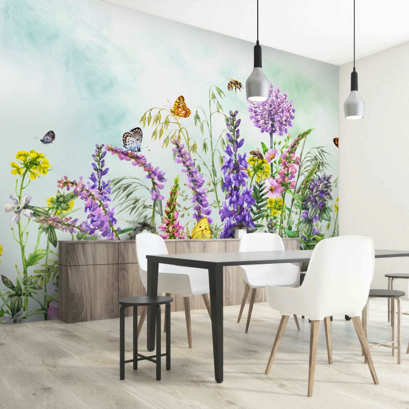 Fotobehang weideplanten in de zomer onder een heldere hemel