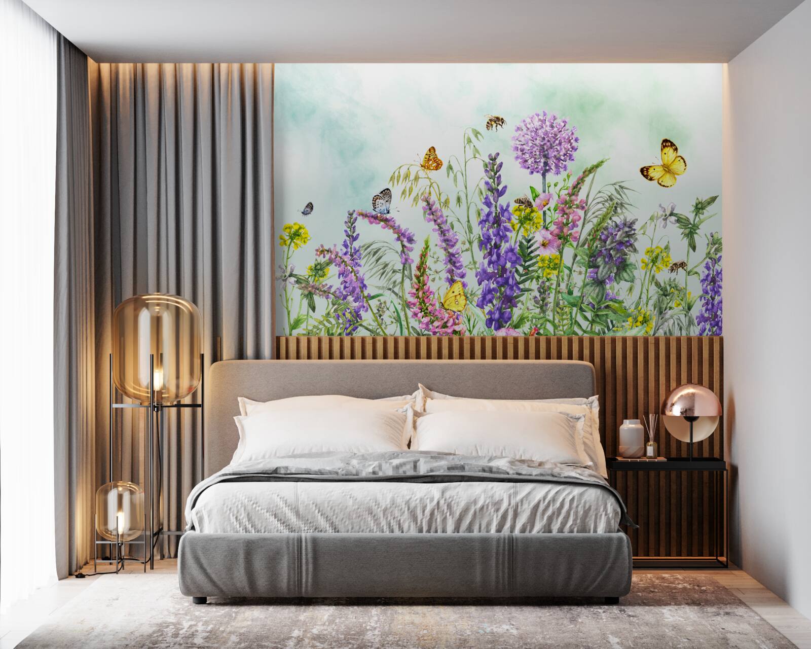 Fotobehang weideplanten in de zomer onder een heldere hemel