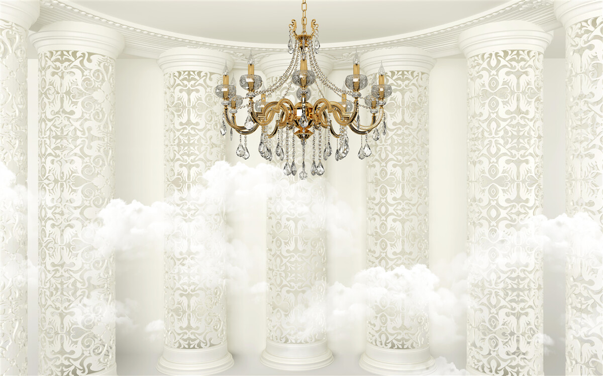 Fotobehang kroonluchter omgeven door bogen