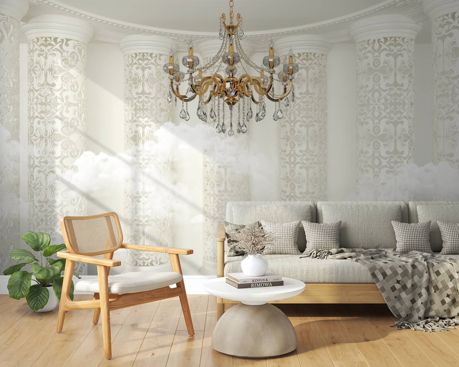 Fotobehang kroonluchter omgeven door bogen