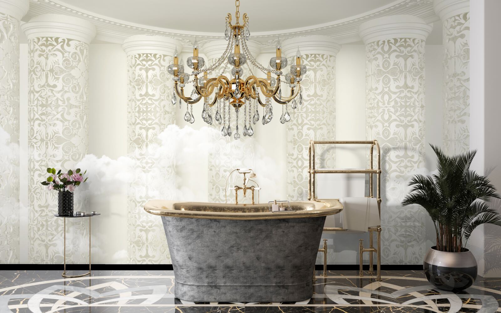 Fotobehang kroonluchter omgeven door bogen