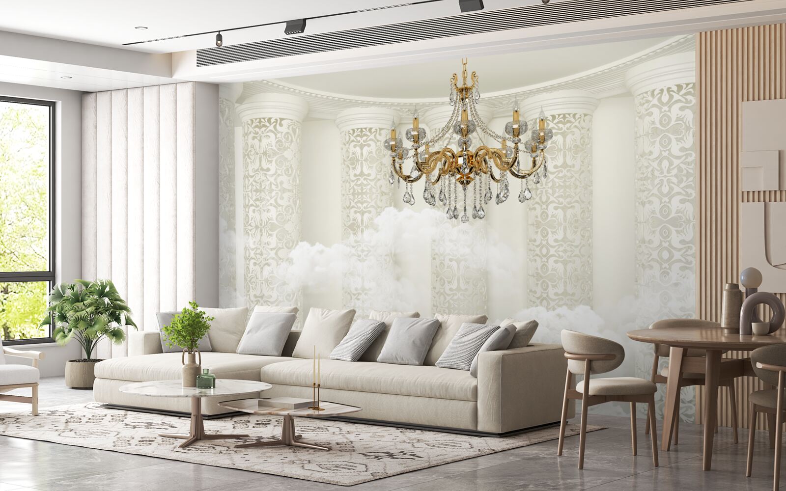 Fotobehang kroonluchter omgeven door bogen