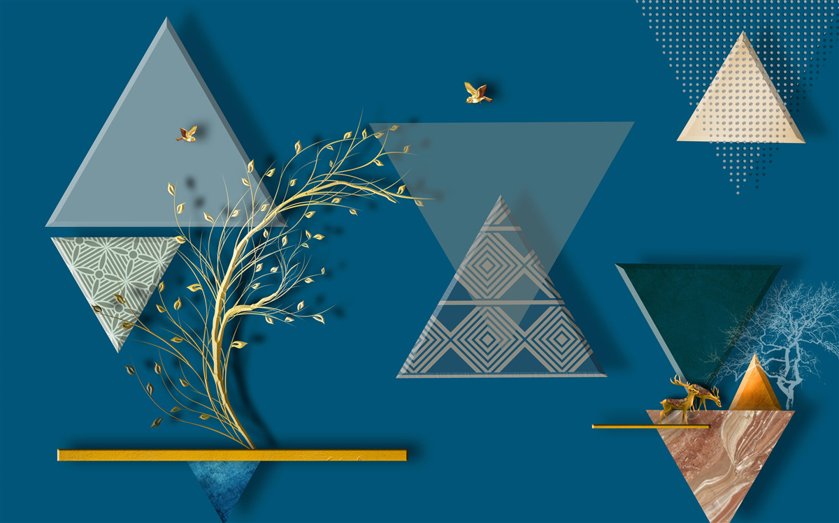 Fotobehang verschillende driehoeken op een blauwe achtergrond