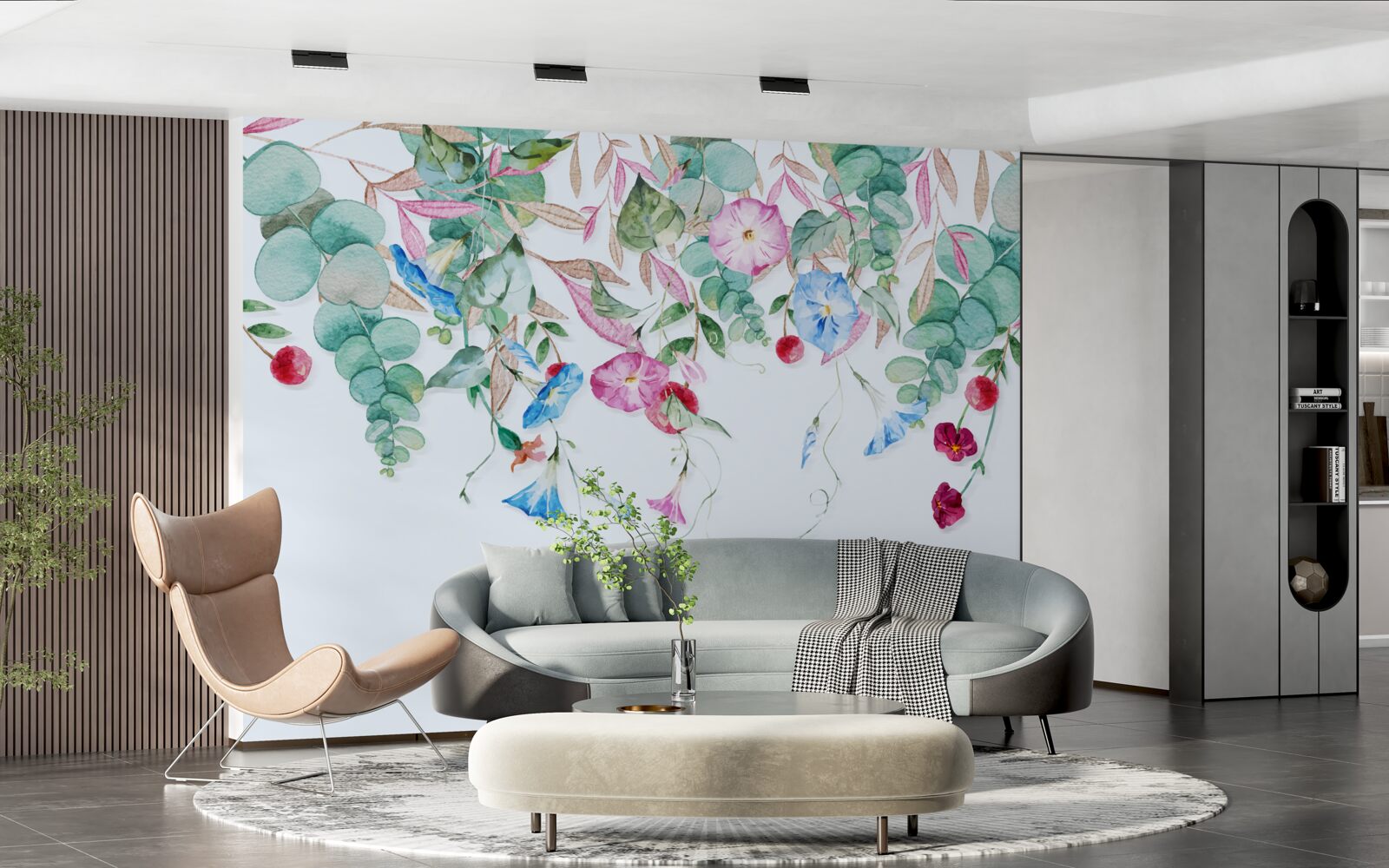 Fotobehang geurige combinatie van groen en bloemen