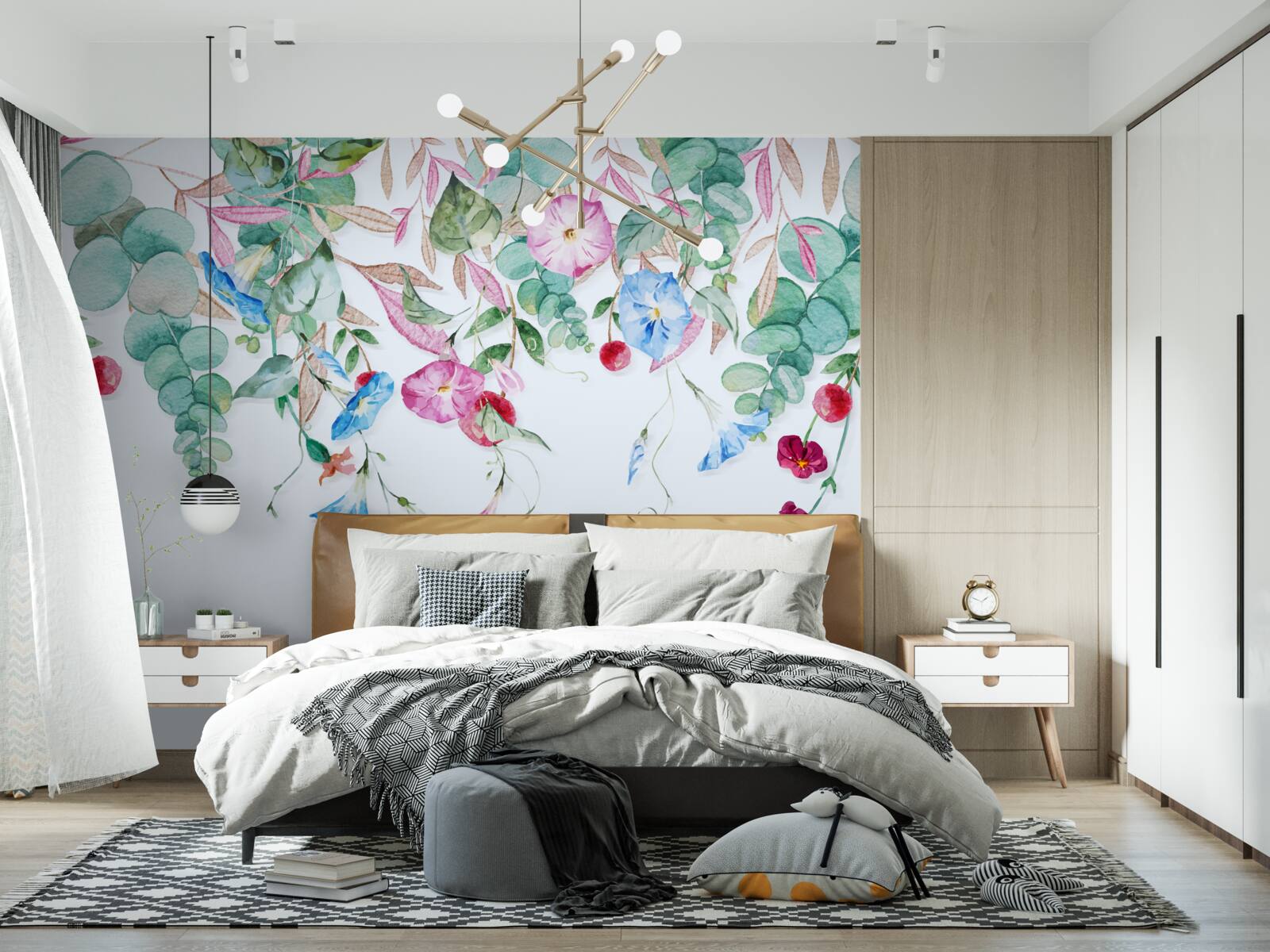 Fotobehang geurige combinatie van groen en bloemen