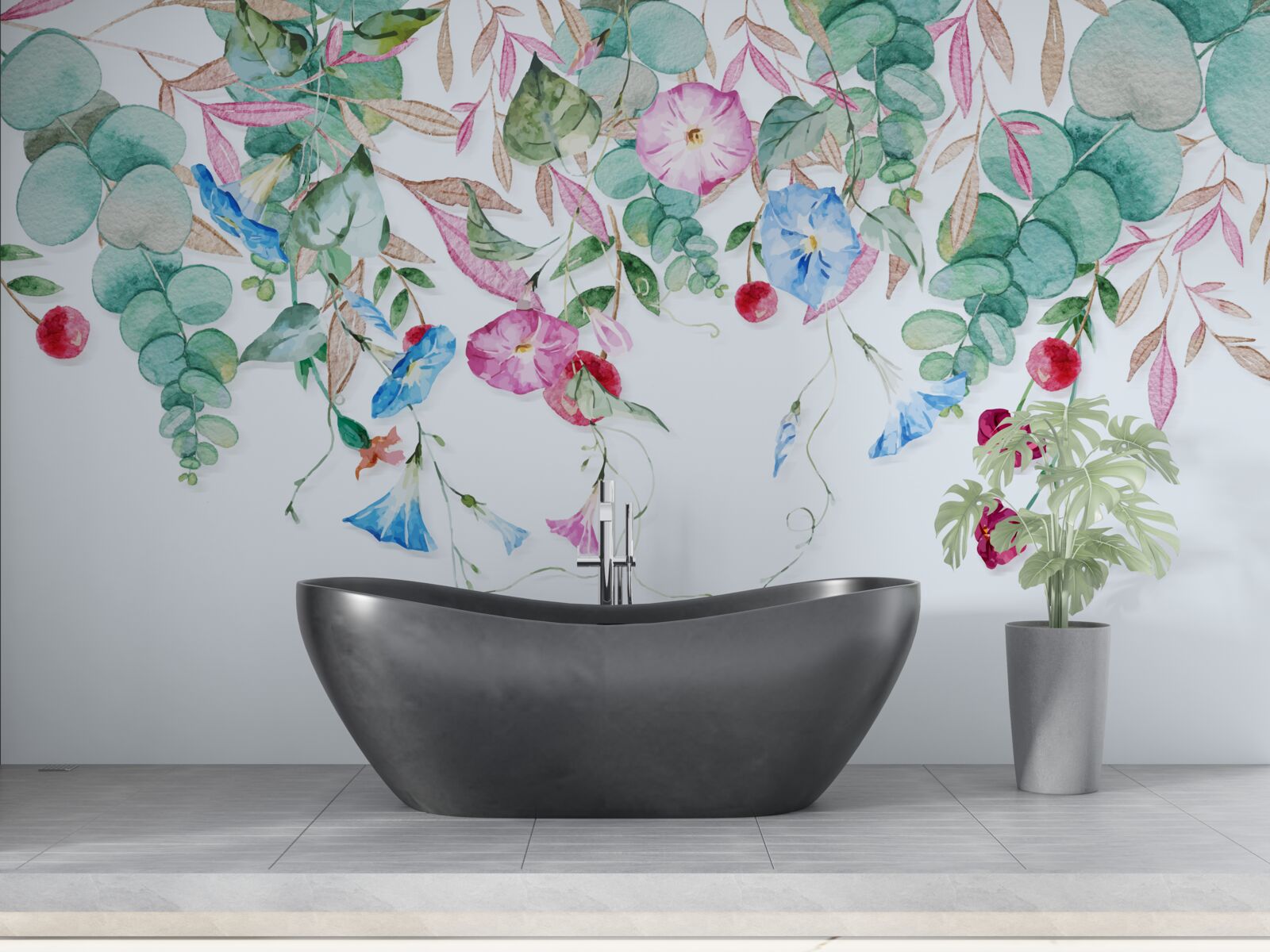 Fotobehang geurige combinatie van groen en bloemen