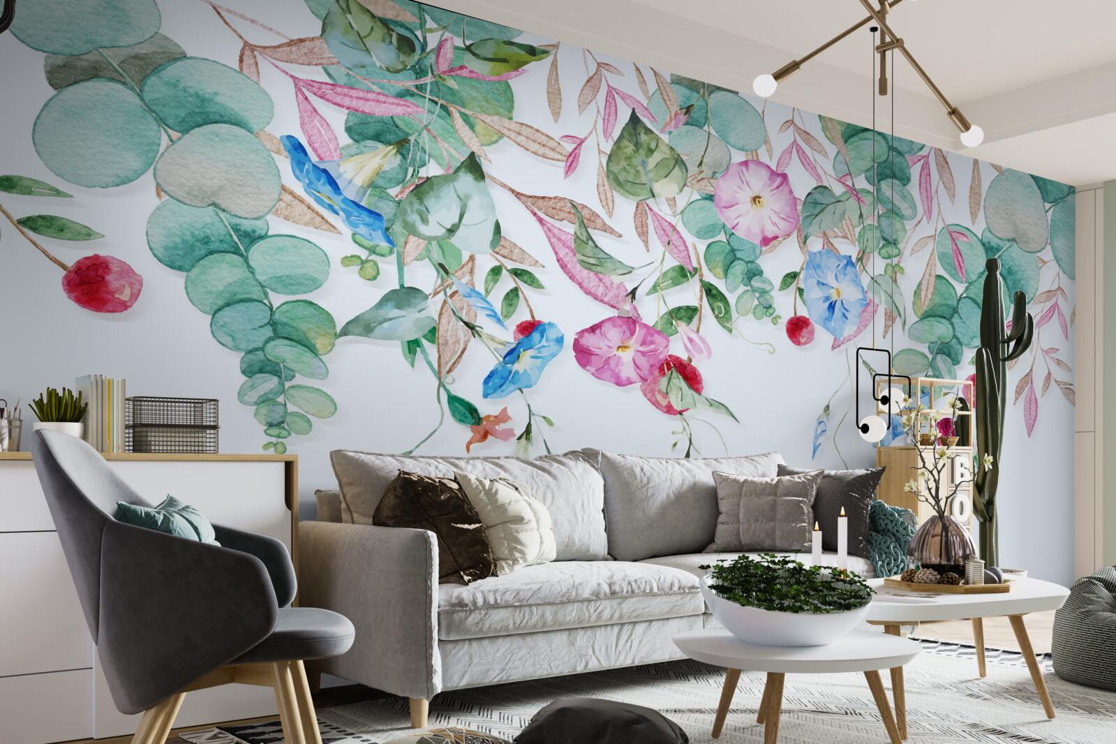 Fotobehang geurige combinatie van groen en bloemen