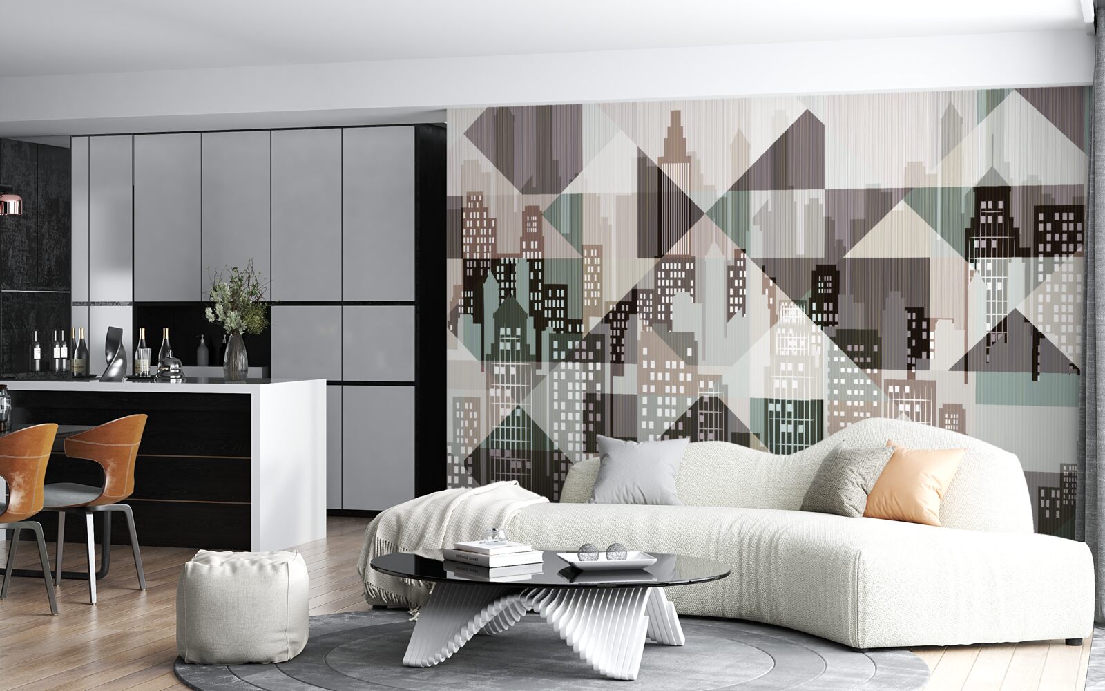 Fotobehang huizen in abstracte stijl