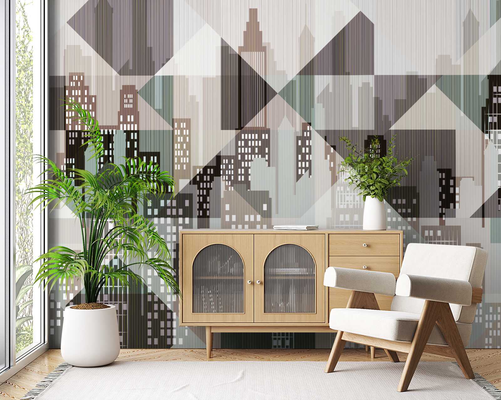 Fotobehang huizen in abstracte stijl