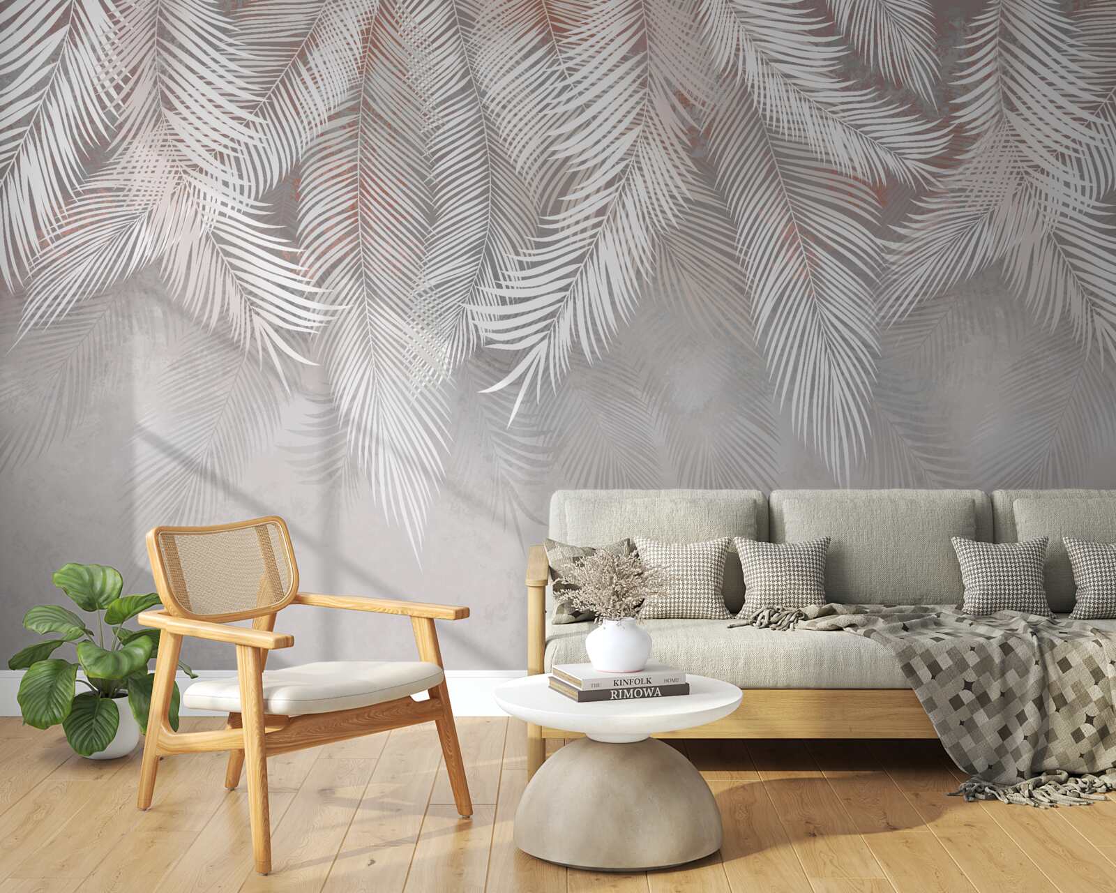 Fotobehang lichtgrijze varentakken