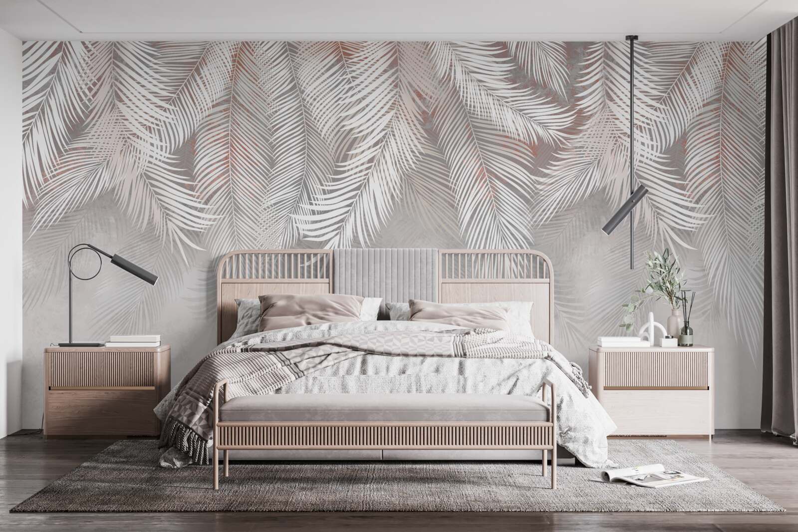 Fotobehang lichtgrijze varentakken