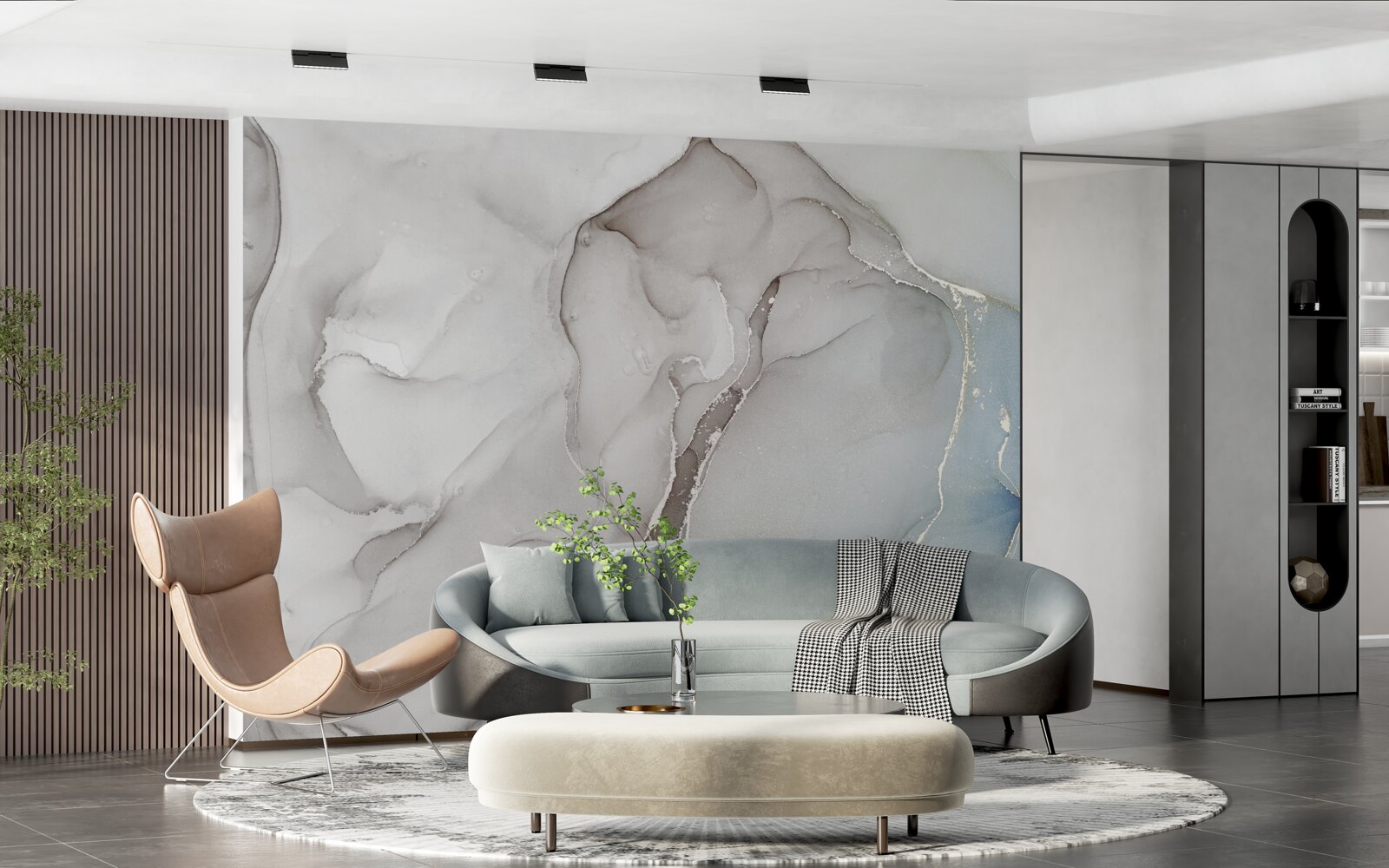 Fotobehang lichtgrijs marmer afgewisseld met goud- en blauwtinten