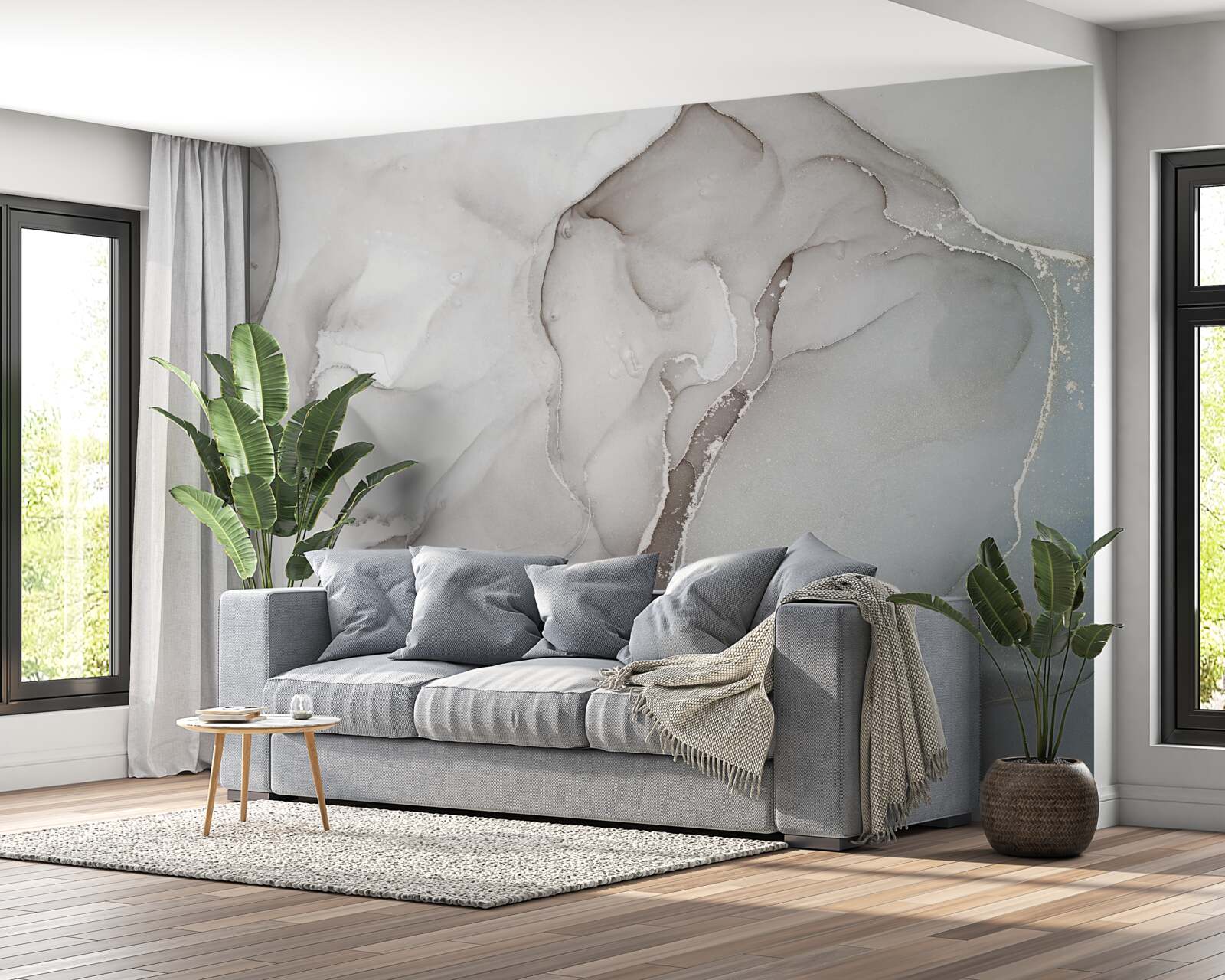 Fotobehang lichtgrijs marmer afgewisseld met goud- en blauwtinten