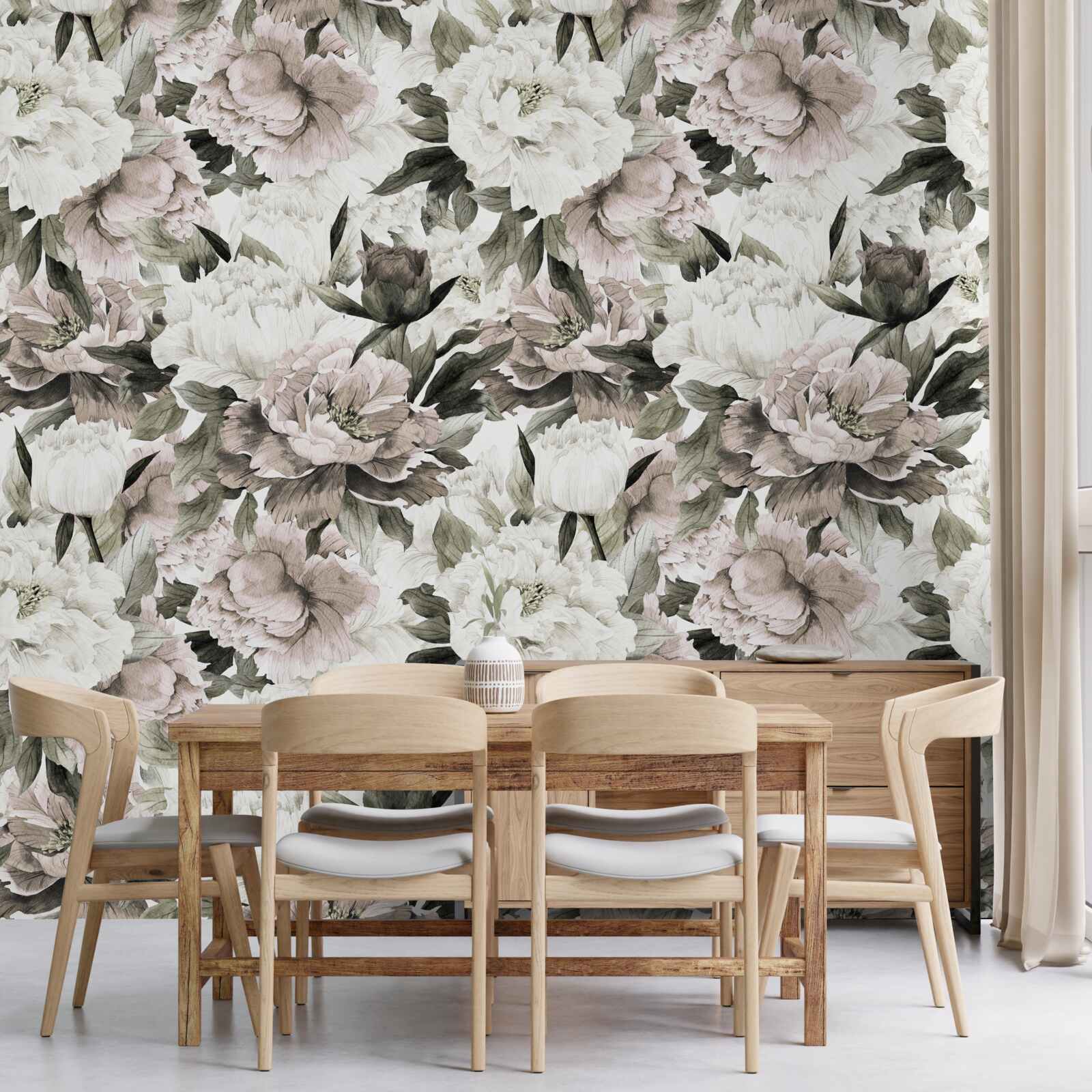 Fotobehang lichte knoppen in een bloemcompositie