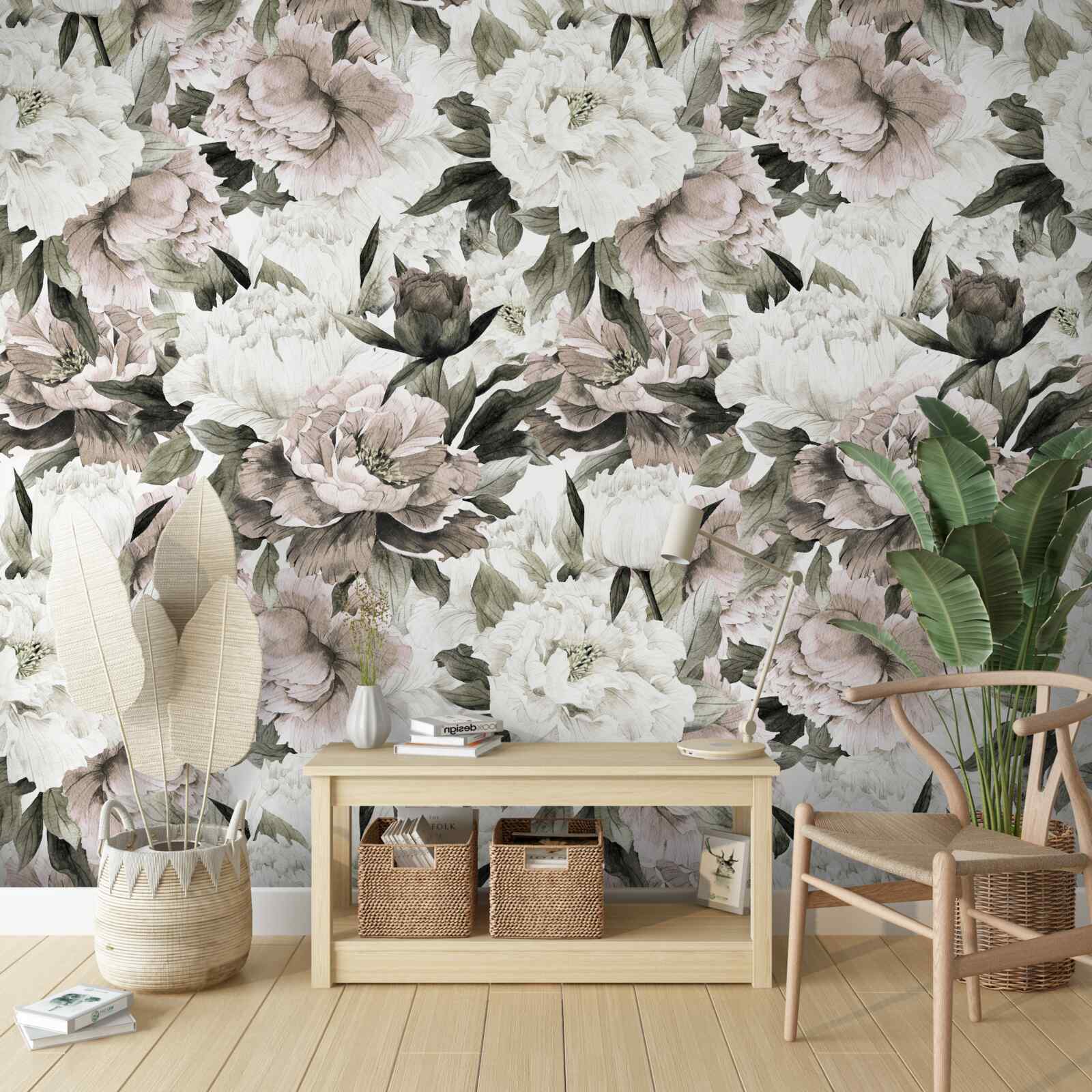 Fotobehang lichte knoppen in een bloemcompositie