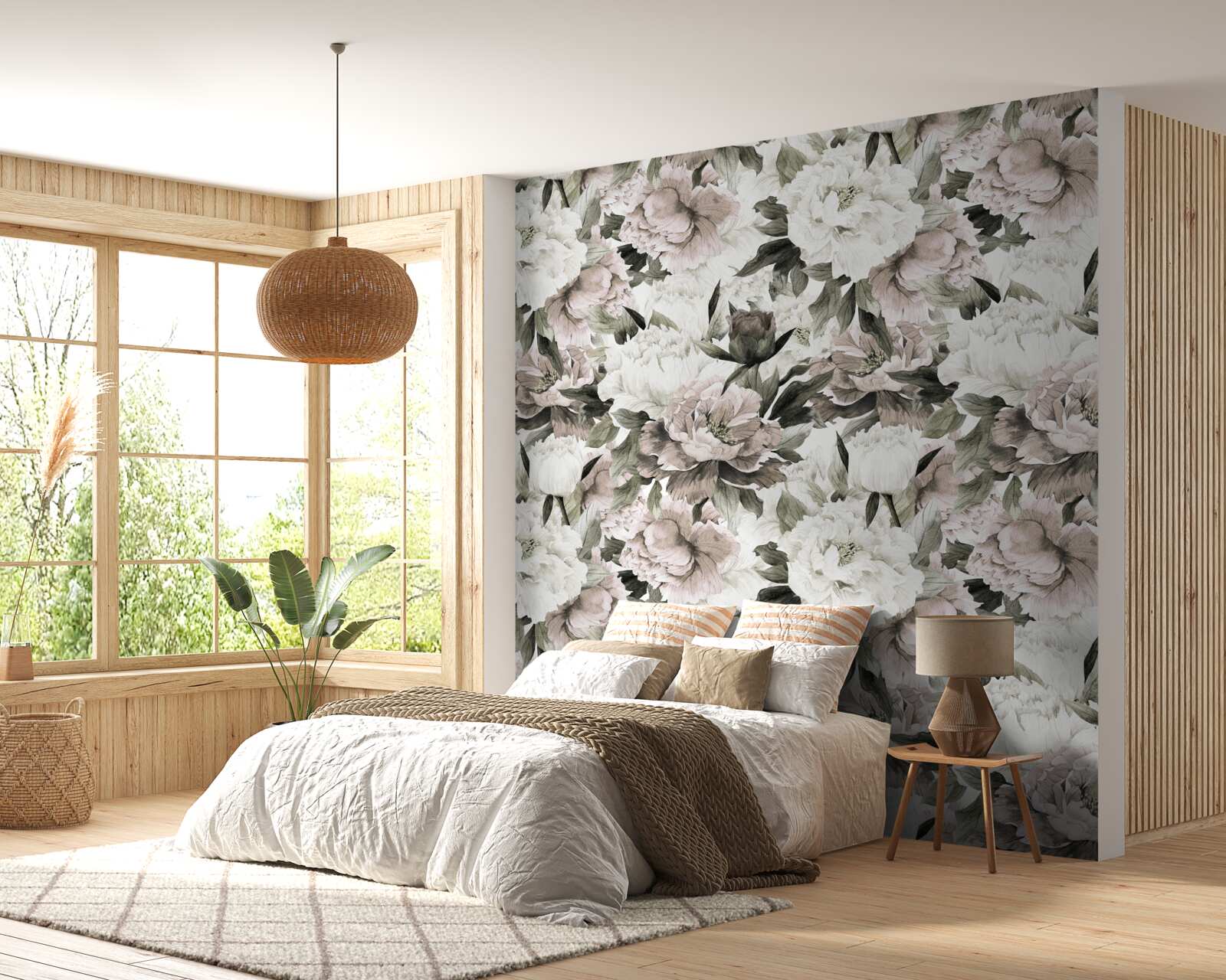 Fotobehang lichte knoppen in een bloemcompositie