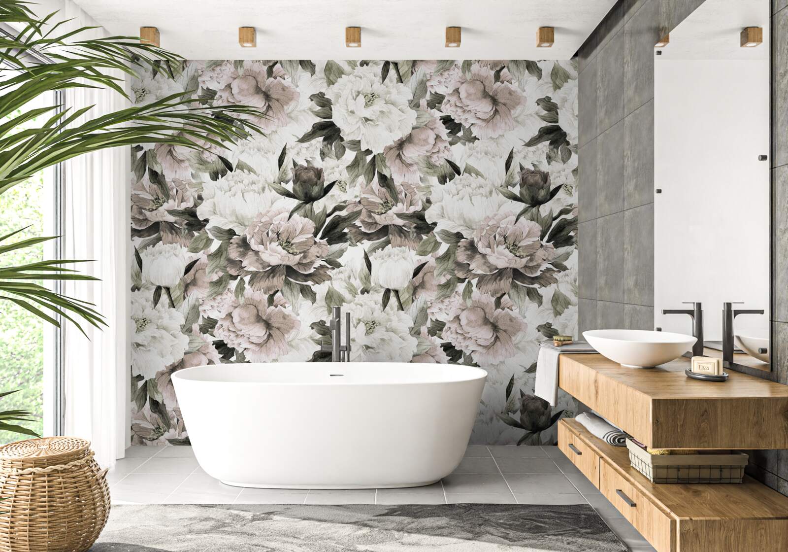 Fotobehang lichte knoppen in een bloemcompositie