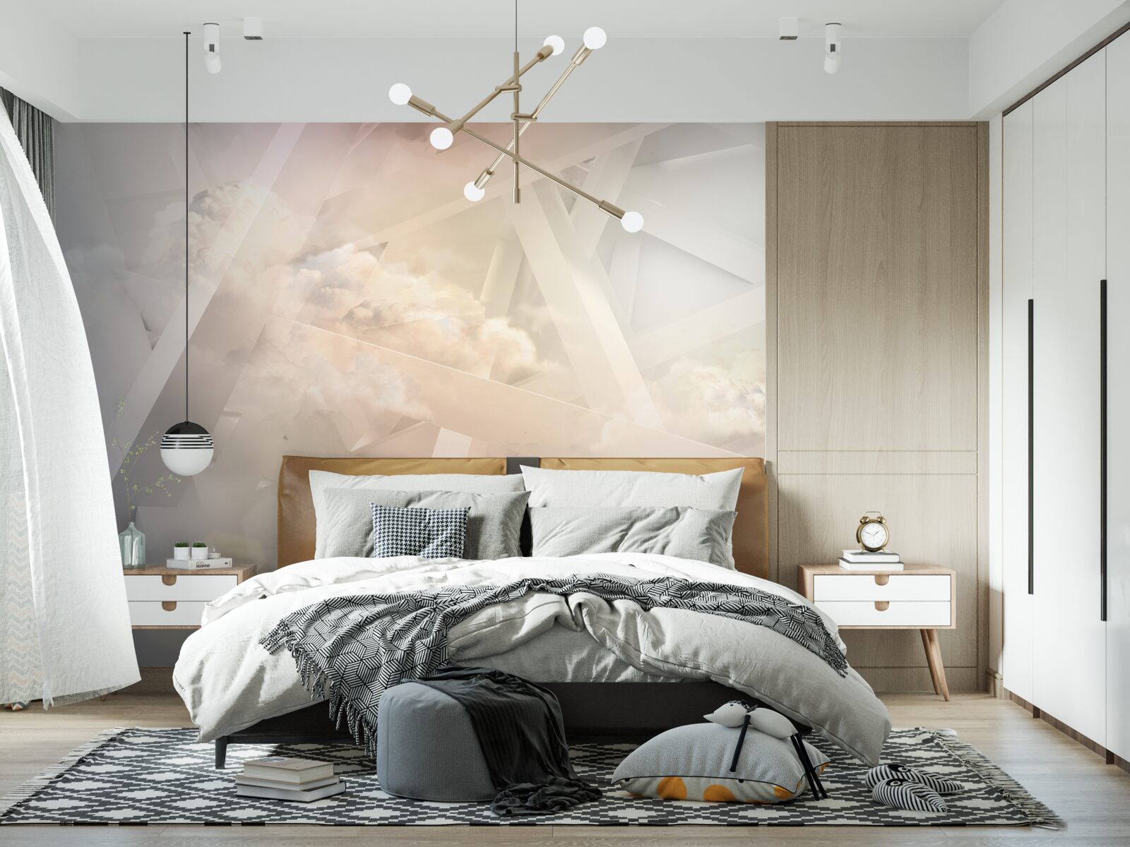 Fotobehang abstracte lichtvormen en lichtwolken