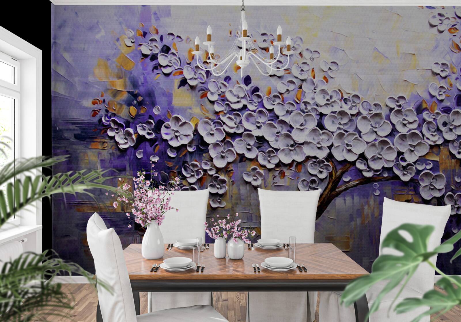 Fotobehang lichte en heldere bloemen bloeien aan de boom