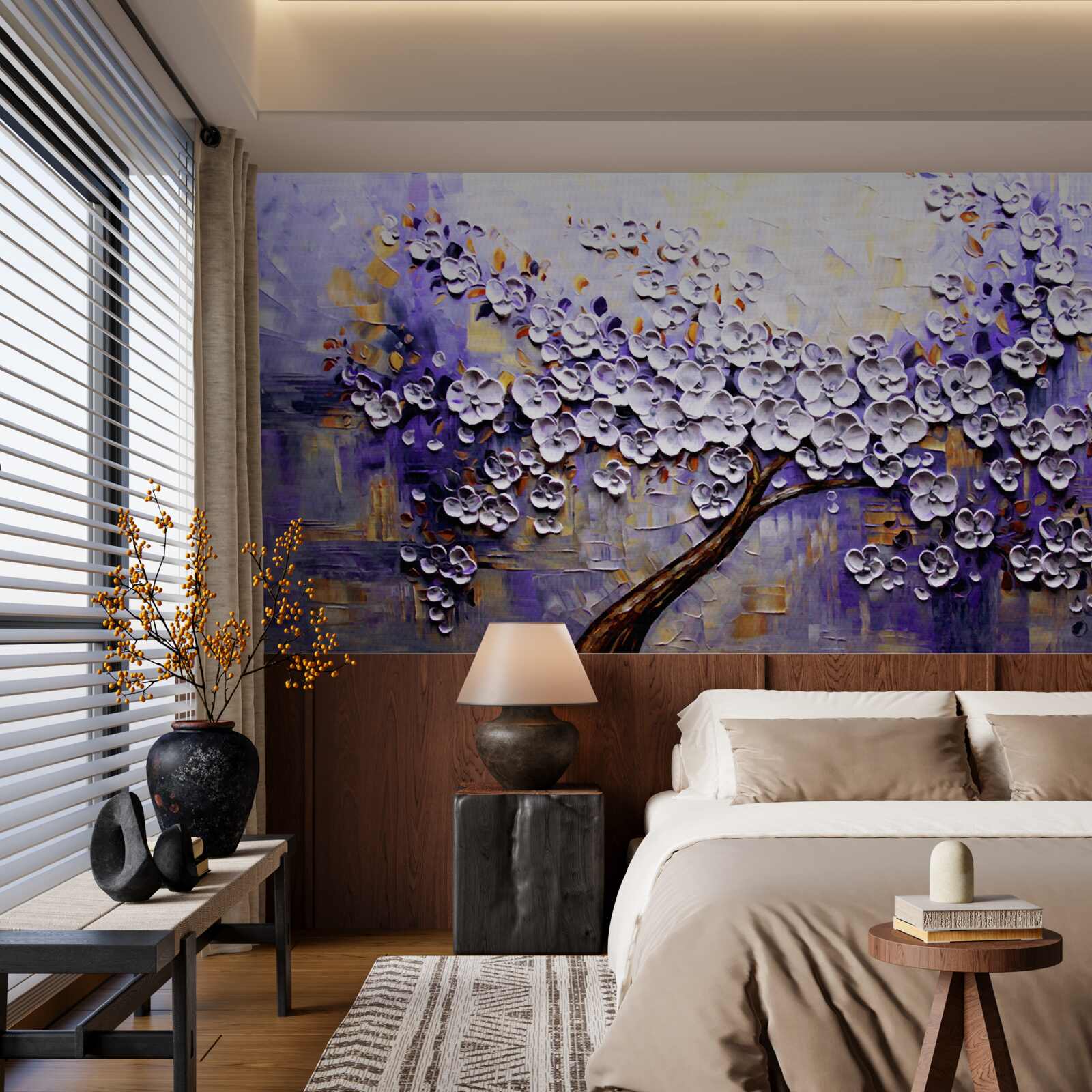 Fotobehang lichte en heldere bloemen bloeien aan de boom