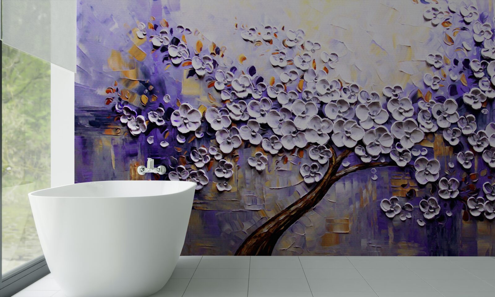 Fotobehang lichte en heldere bloemen bloeien aan de boom