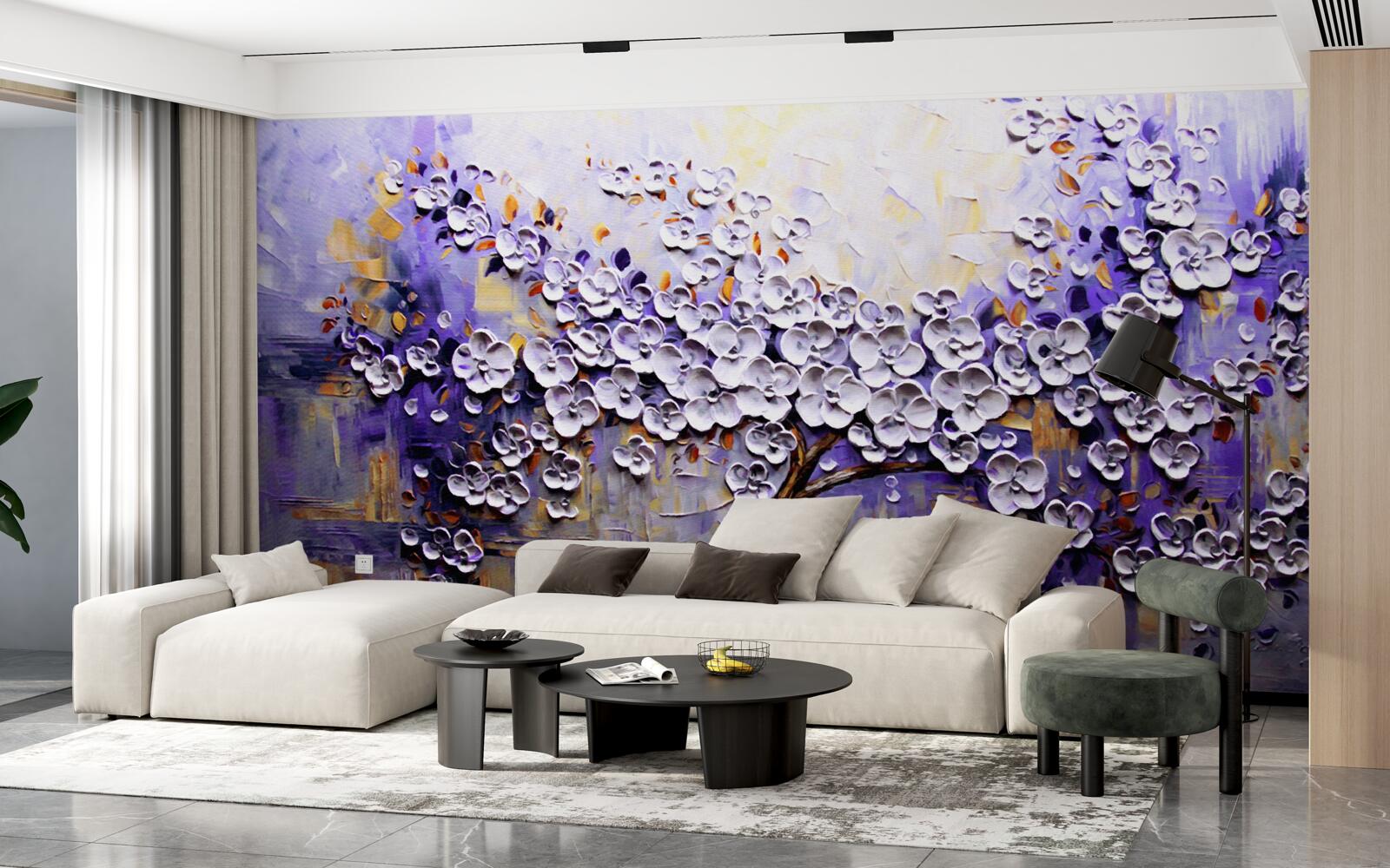 Fotobehang lichte en heldere bloemen bloeien aan de boom