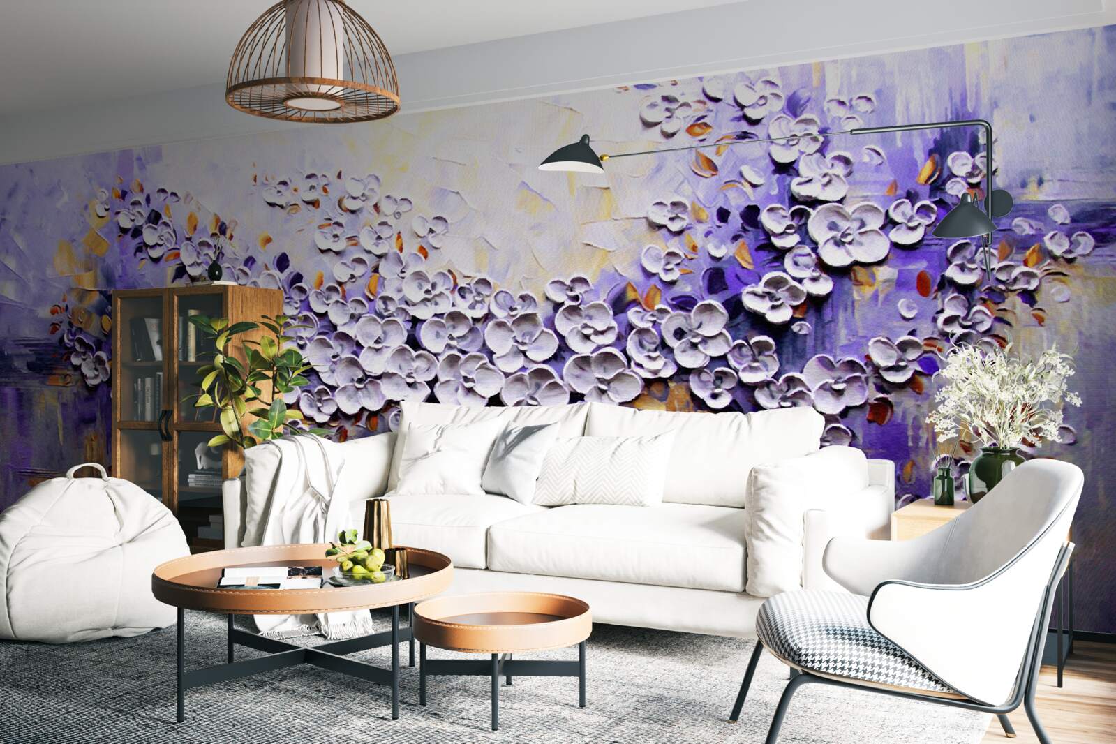 Fotobehang lichte en heldere bloemen bloeien aan de boom