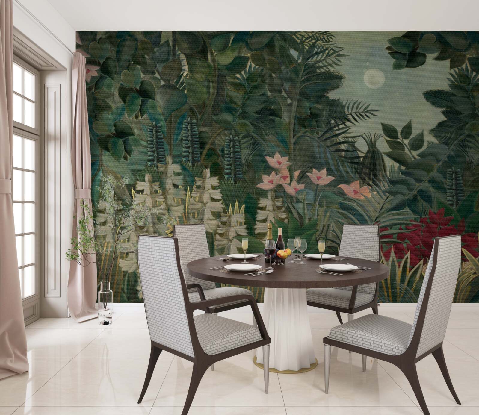 Fotobehang de maan schijnt in de nachtelijke hemel boven het groene regenwoud