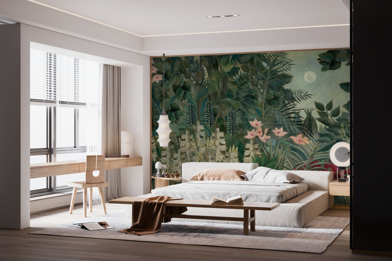 Fotobehang de maan schijnt in de nachtelijke hemel boven het groene regenwoud