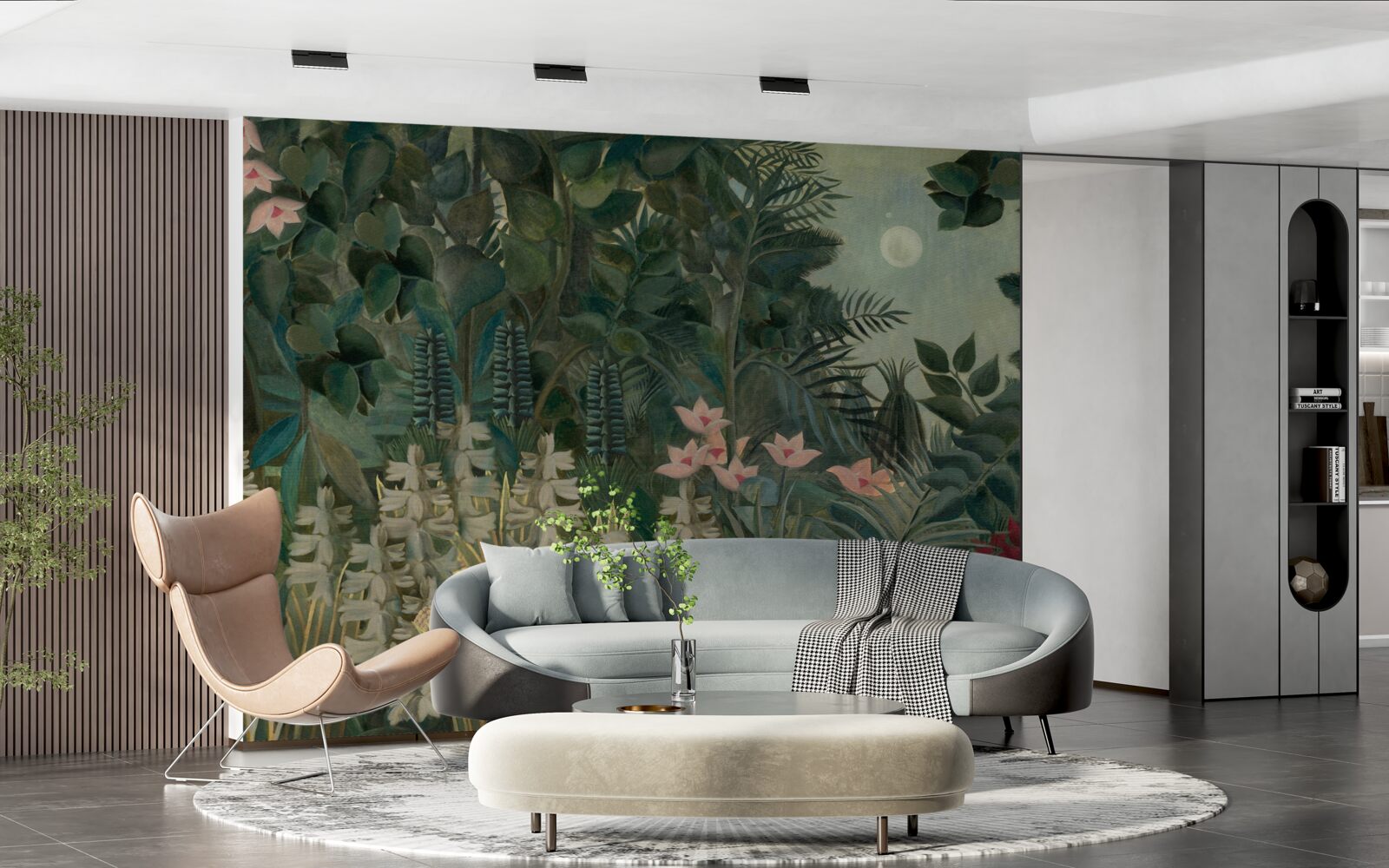 Fotobehang de maan schijnt in de nachtelijke hemel boven het groene regenwoud