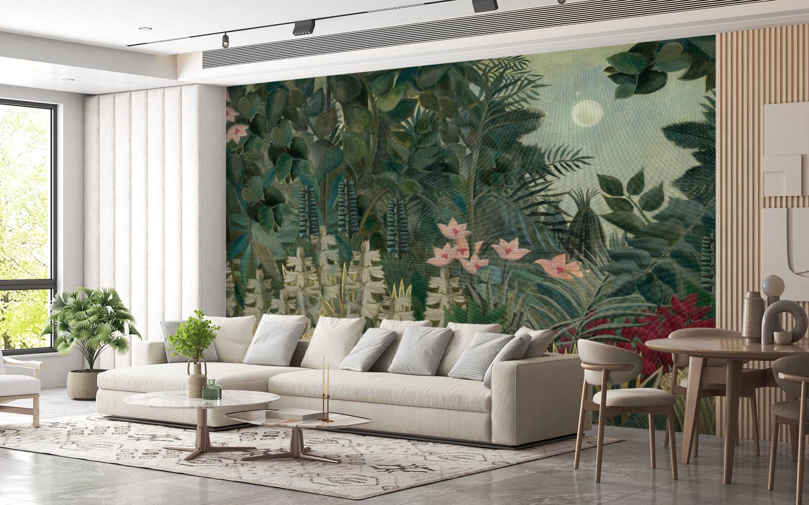 Fotobehang de maan schijnt in de nachtelijke hemel boven het groene regenwoud