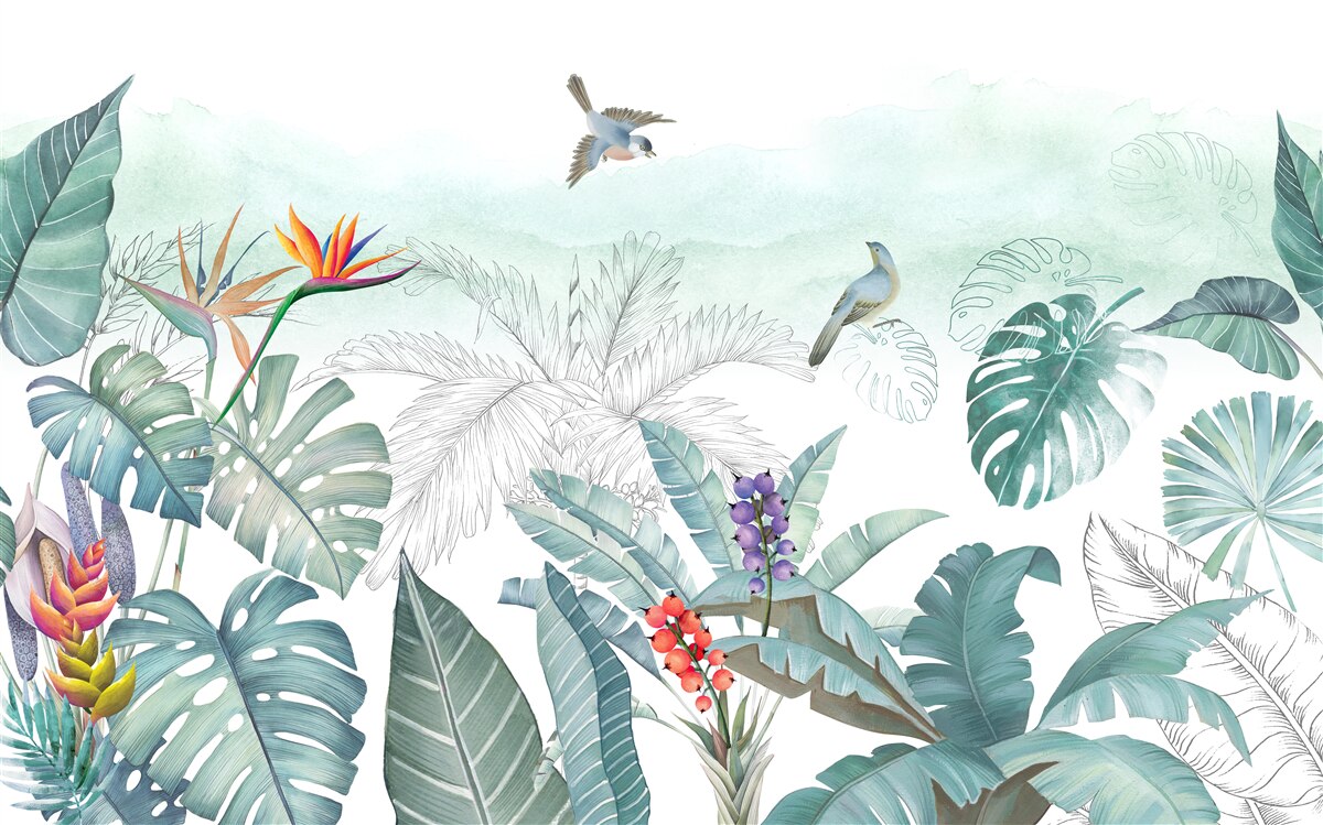 Fotobehang groene bladeren van tropische vegetatie