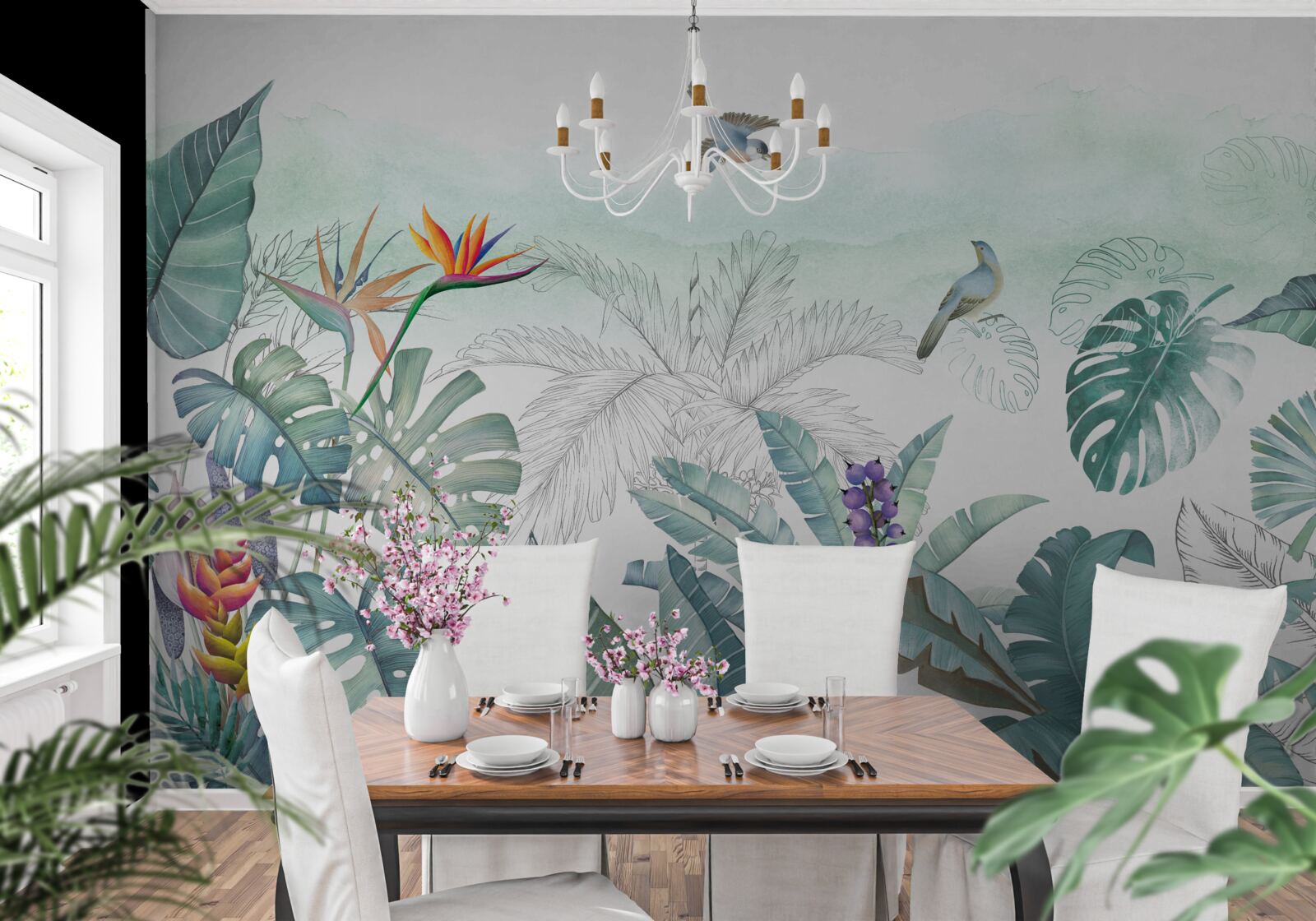 Fotobehang groene bladeren van tropische vegetatie