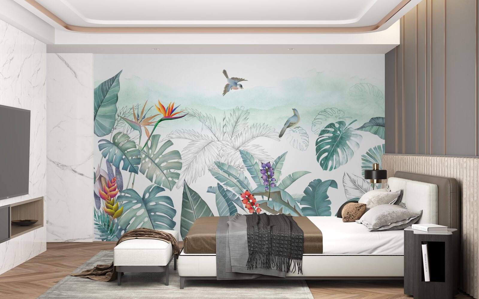 Fotobehang groene bladeren van tropische vegetatie