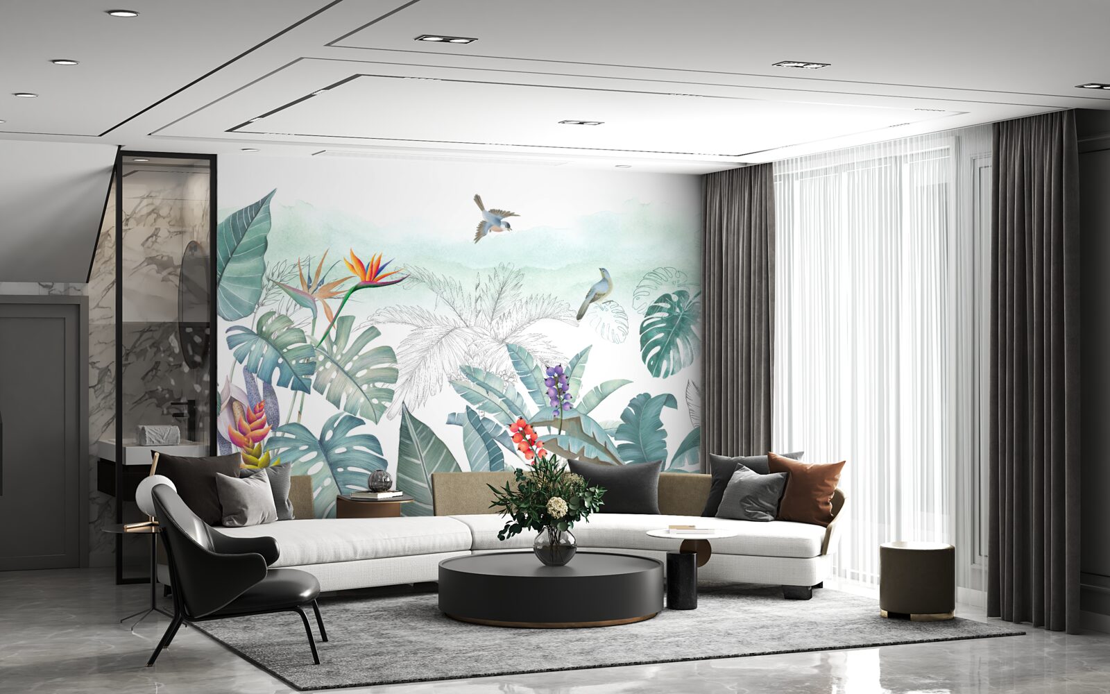 Fotobehang groene bladeren van tropische vegetatie