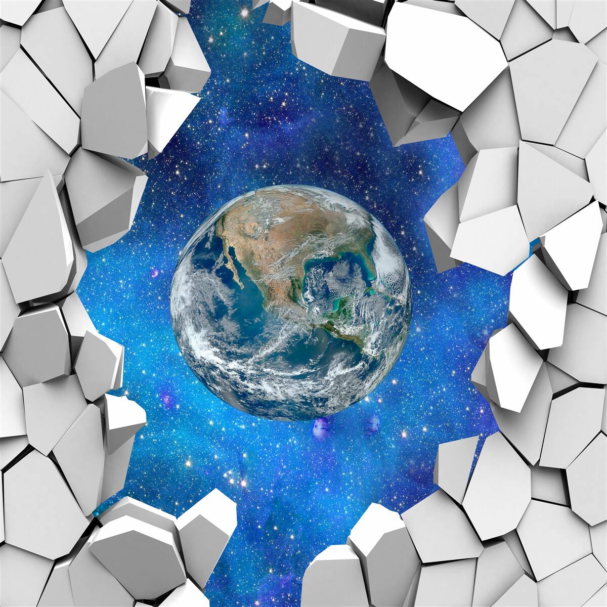 Fotobehang stenen muur en planeet aarde