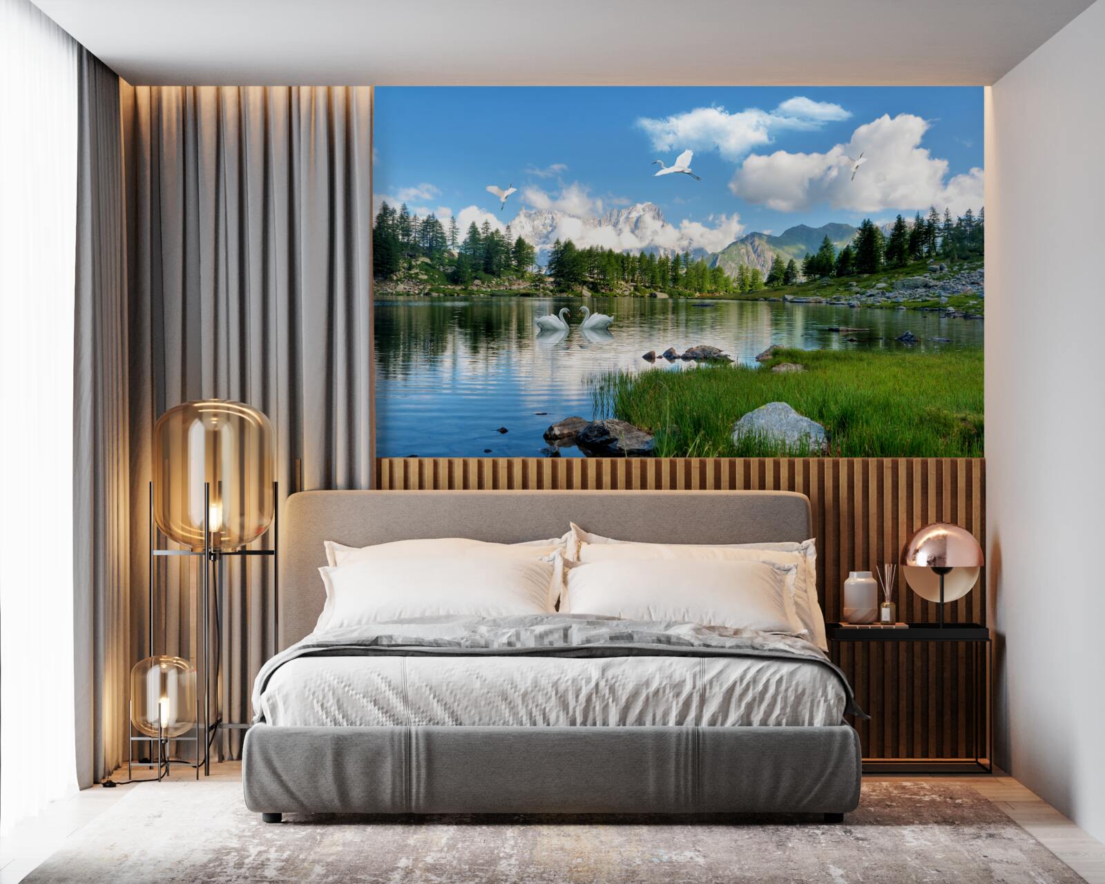 Fotobehang zomerdag kalme meren in de bergen