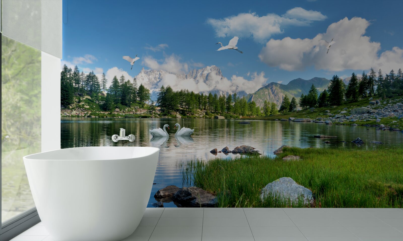 Fotobehang zomerdag kalme meren in de bergen