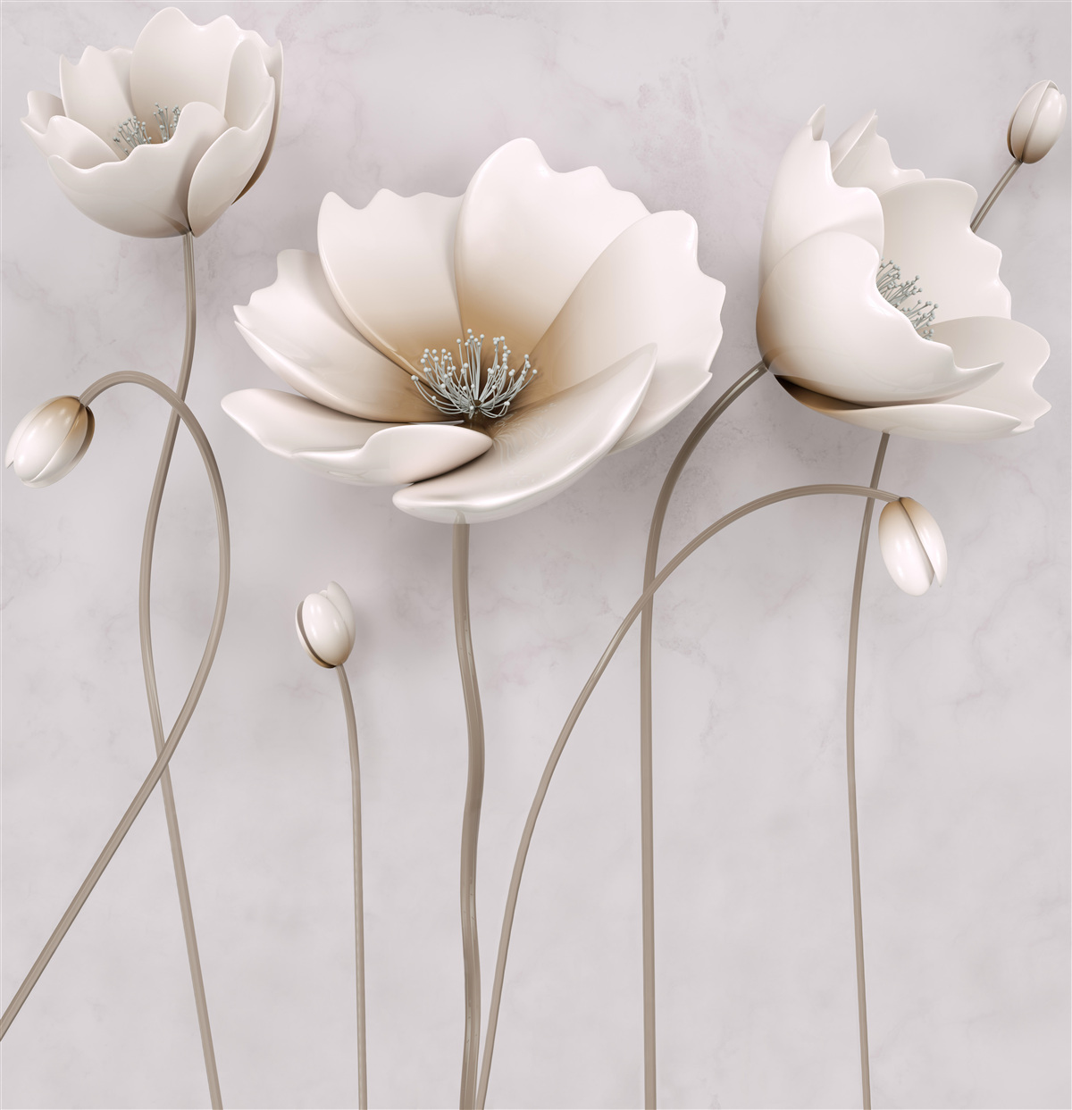 Fotobehang sierlijke lichte klaprozen