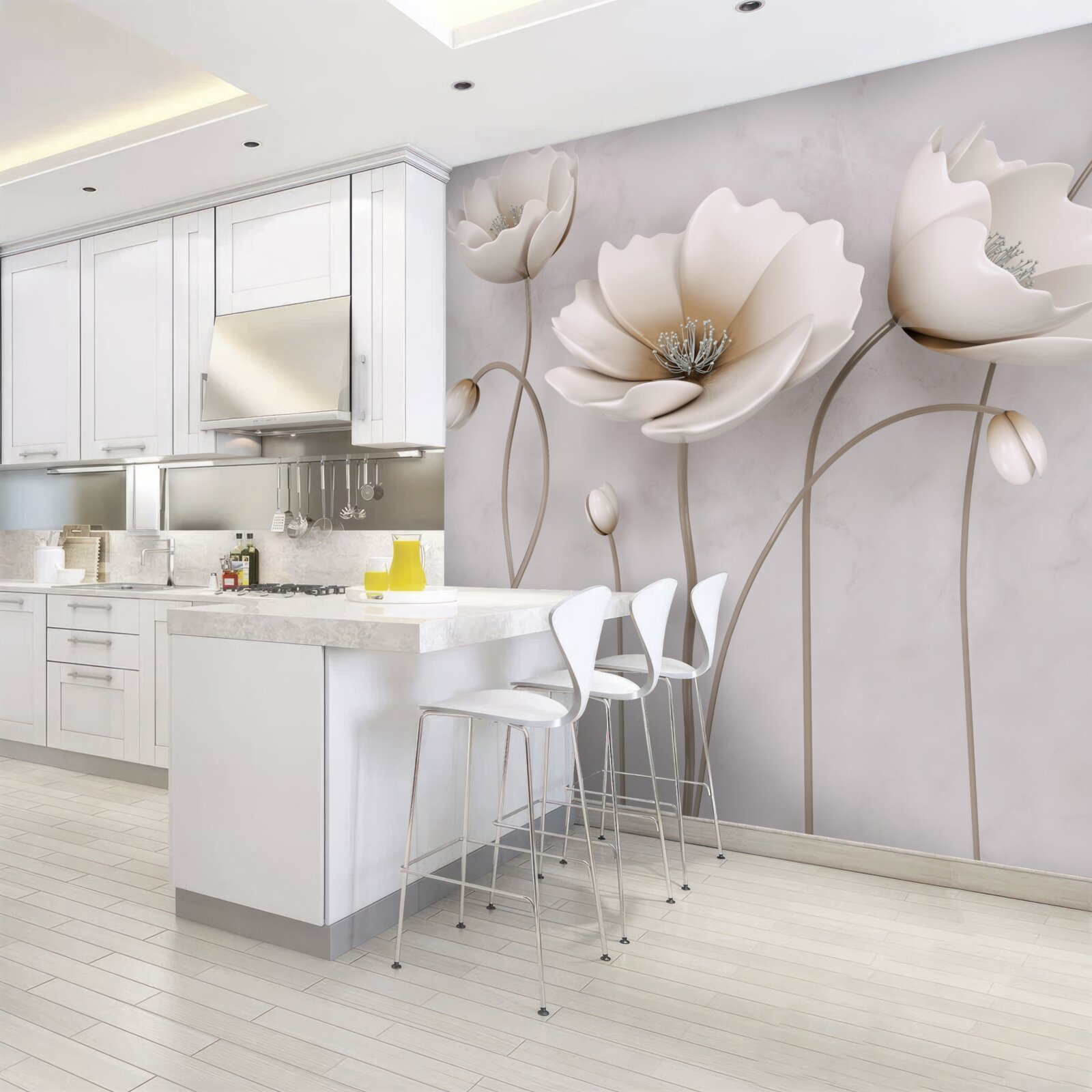 Fotobehang sierlijke lichte klaprozen