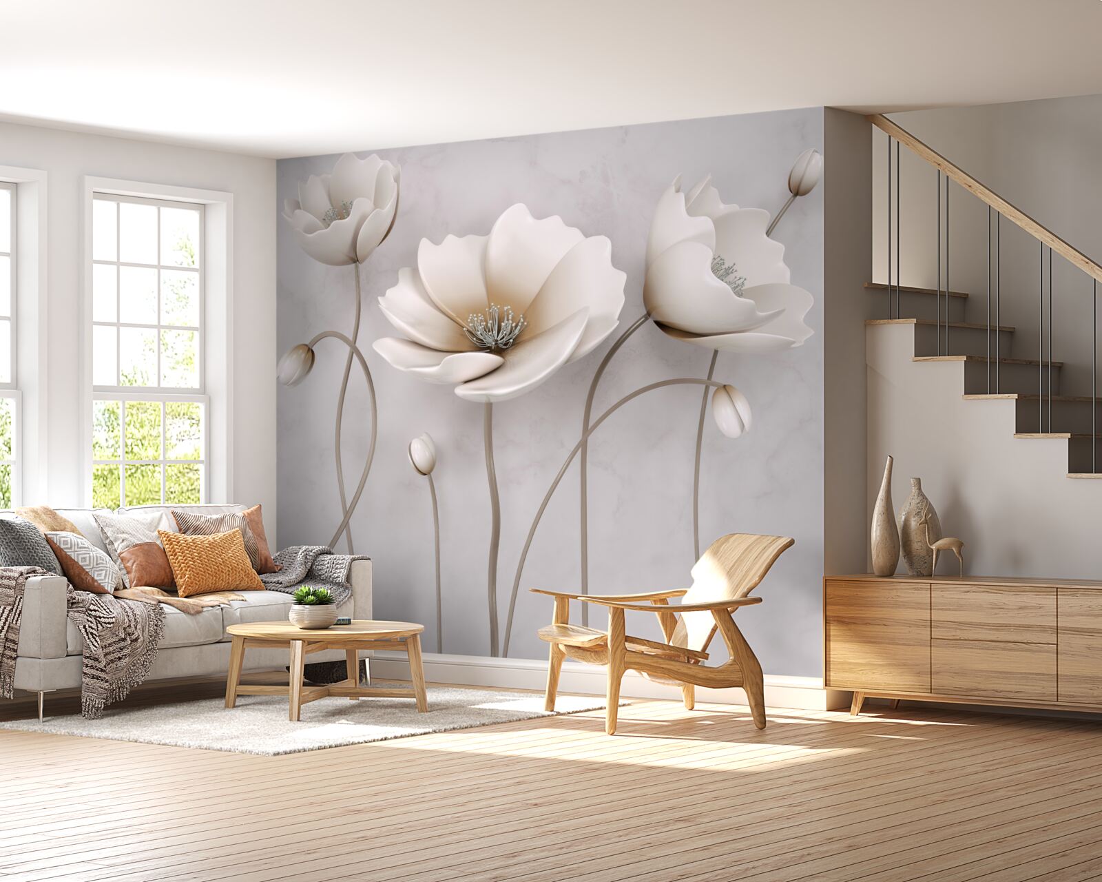 Fotobehang sierlijke lichte klaprozen