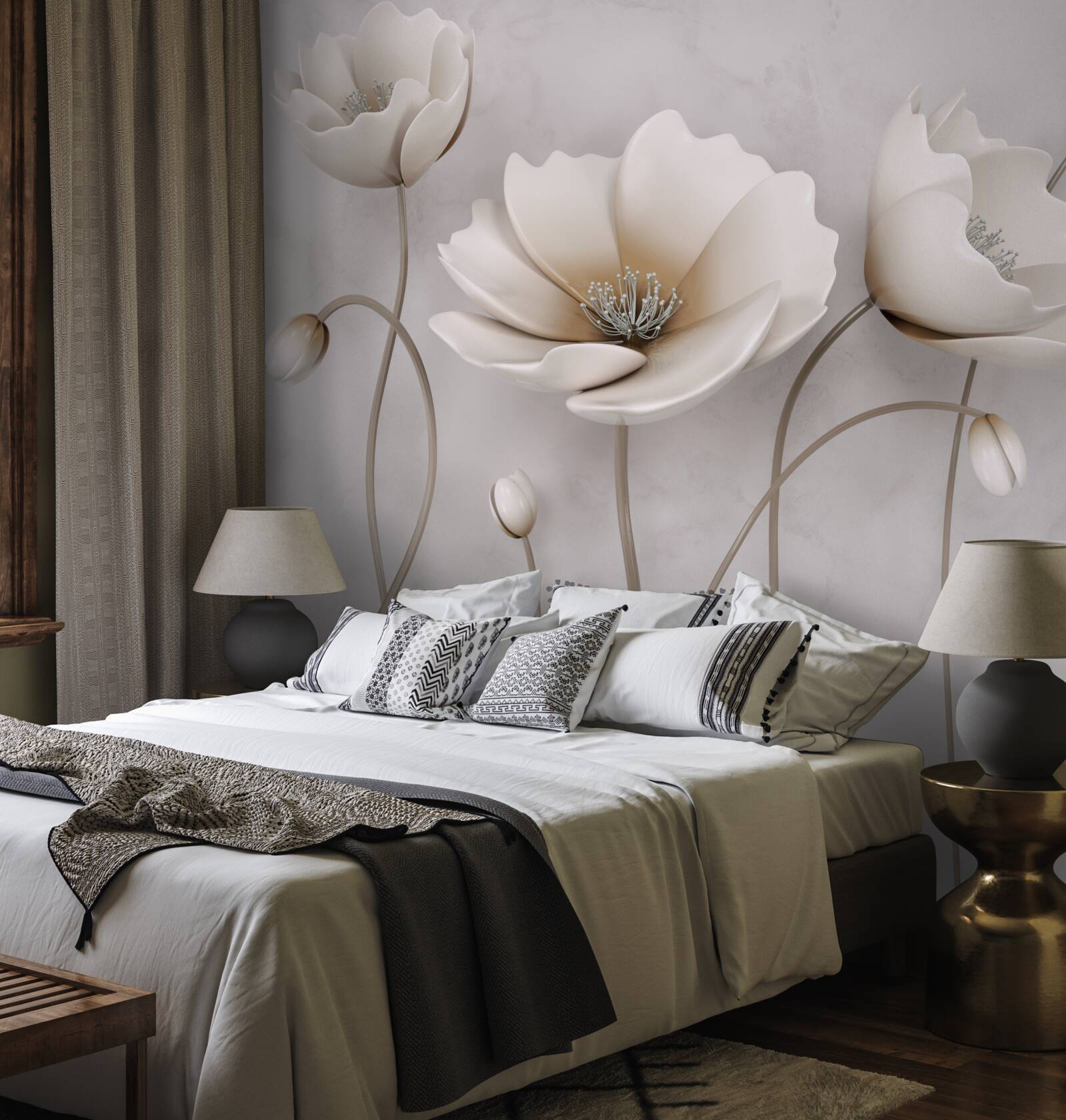 Fotobehang sierlijke lichte klaprozen