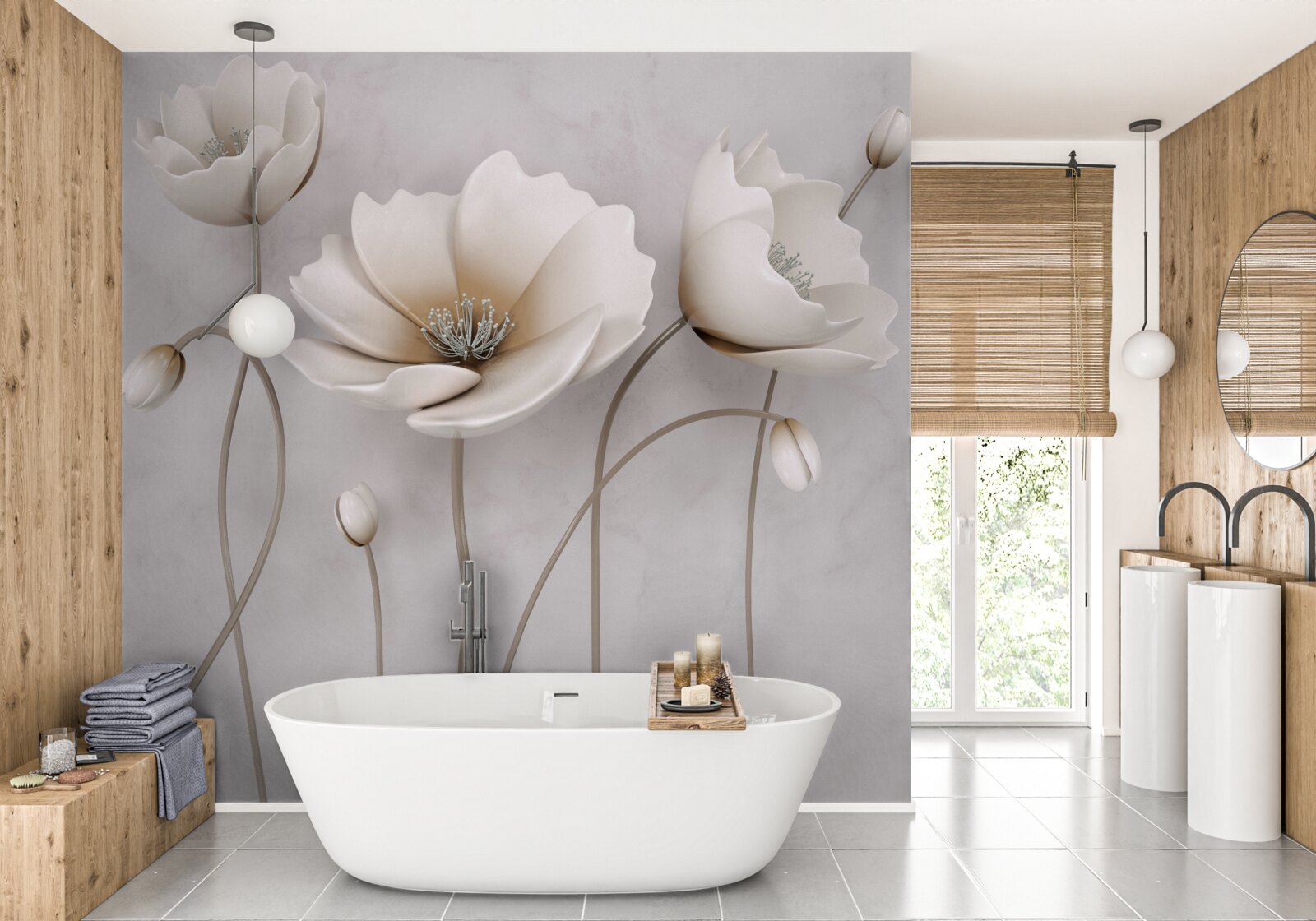 Fotobehang sierlijke lichte klaprozen