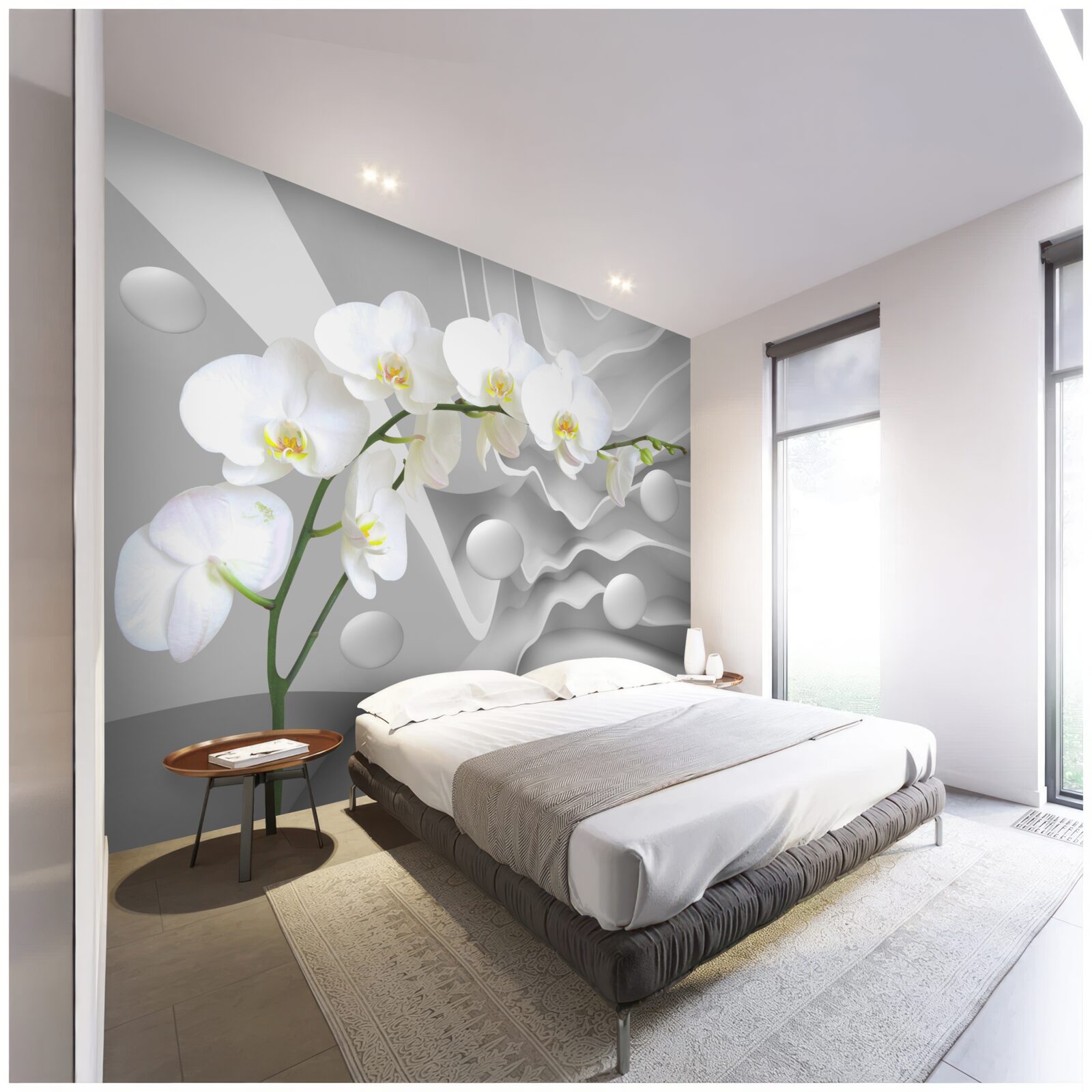 Fotobehang abstractie van een sierlijke witte orchidee