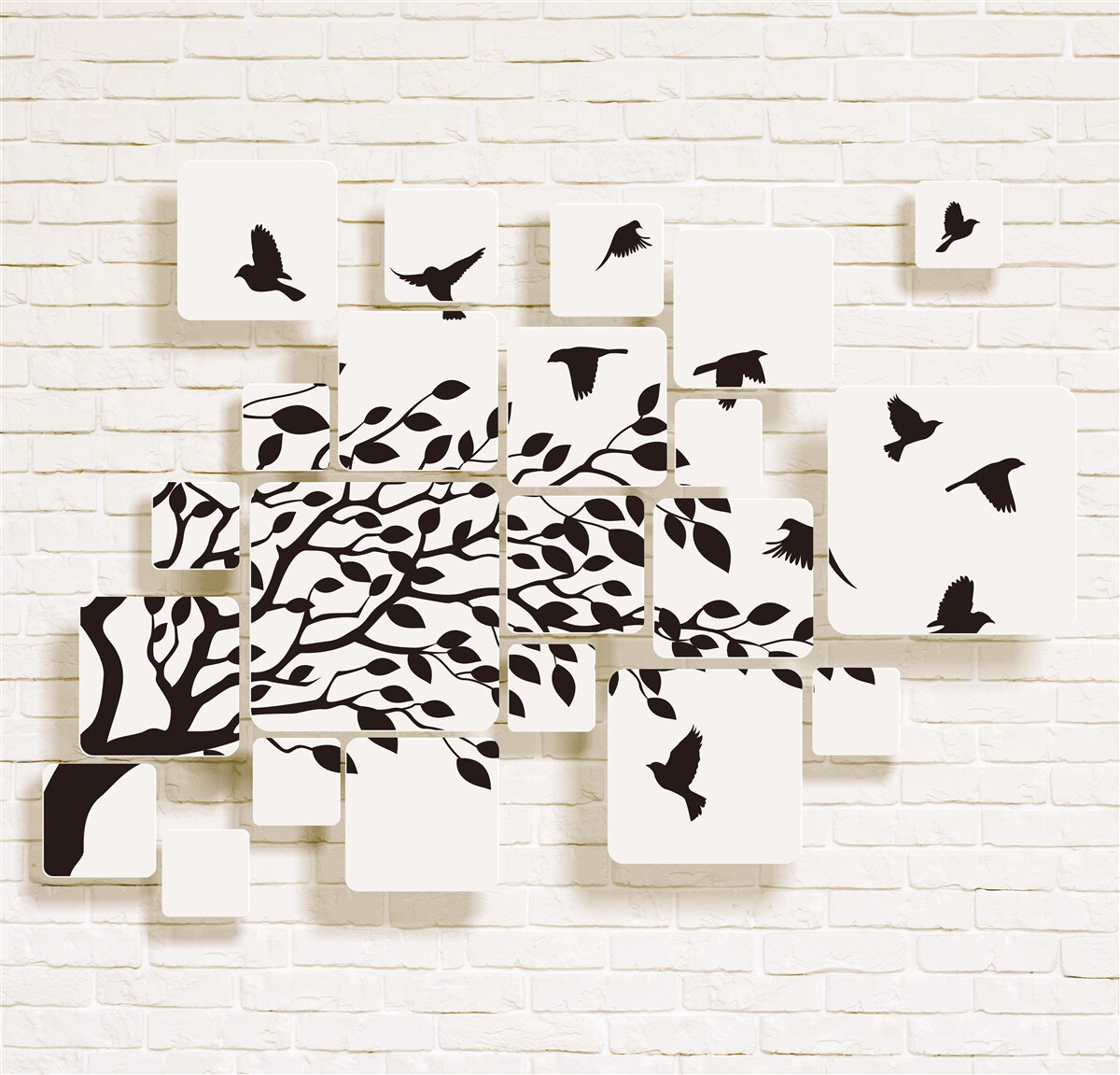 Fotobehang vogels verlaten de boom onder een windvlaag