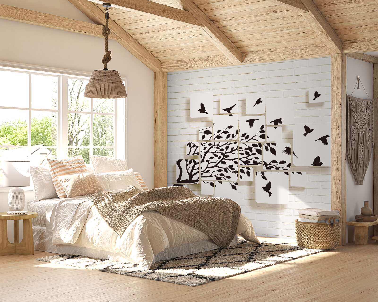 Fotobehang vogels verlaten de boom onder een windvlaag