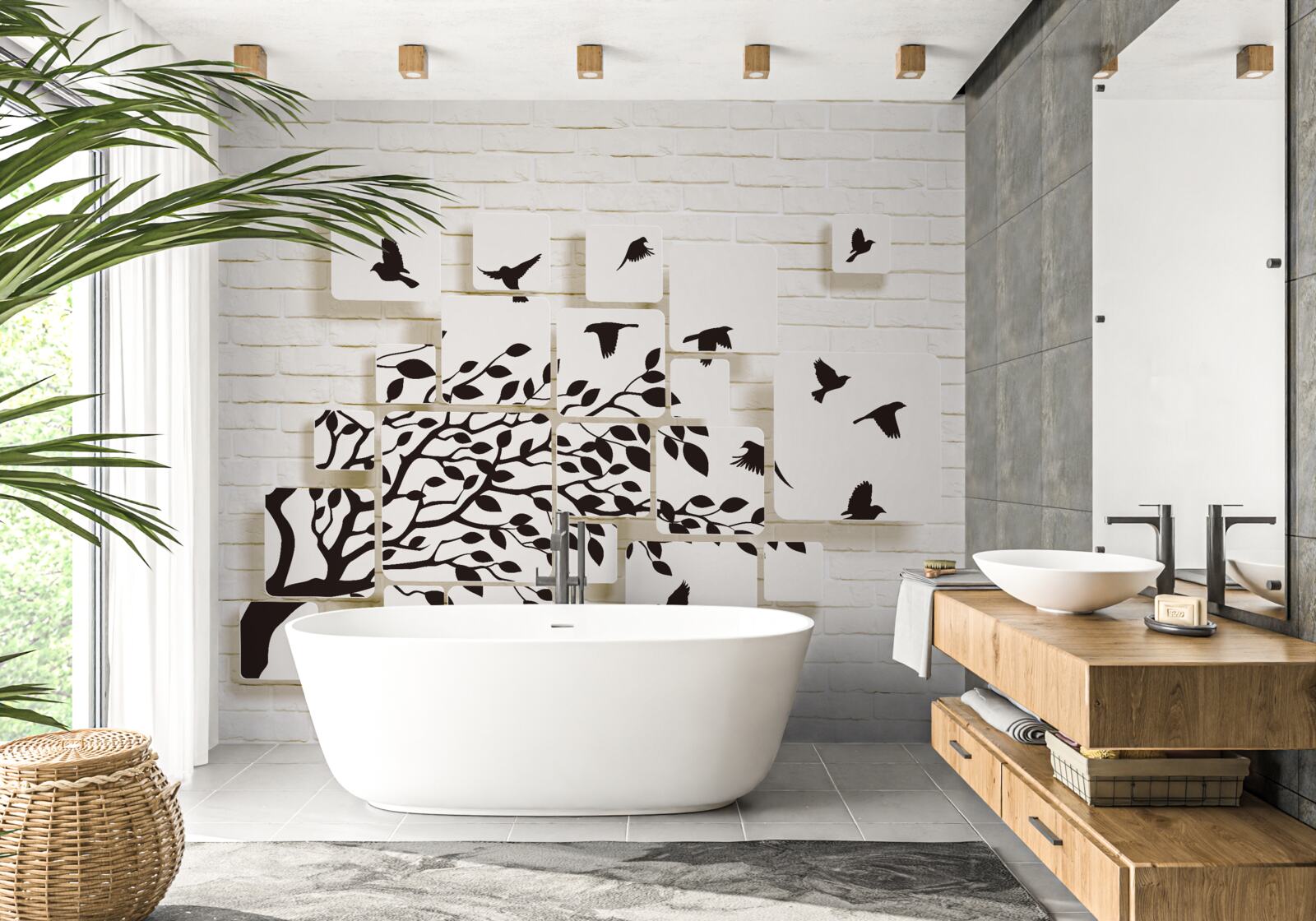 Fotobehang vogels verlaten de boom onder een windvlaag